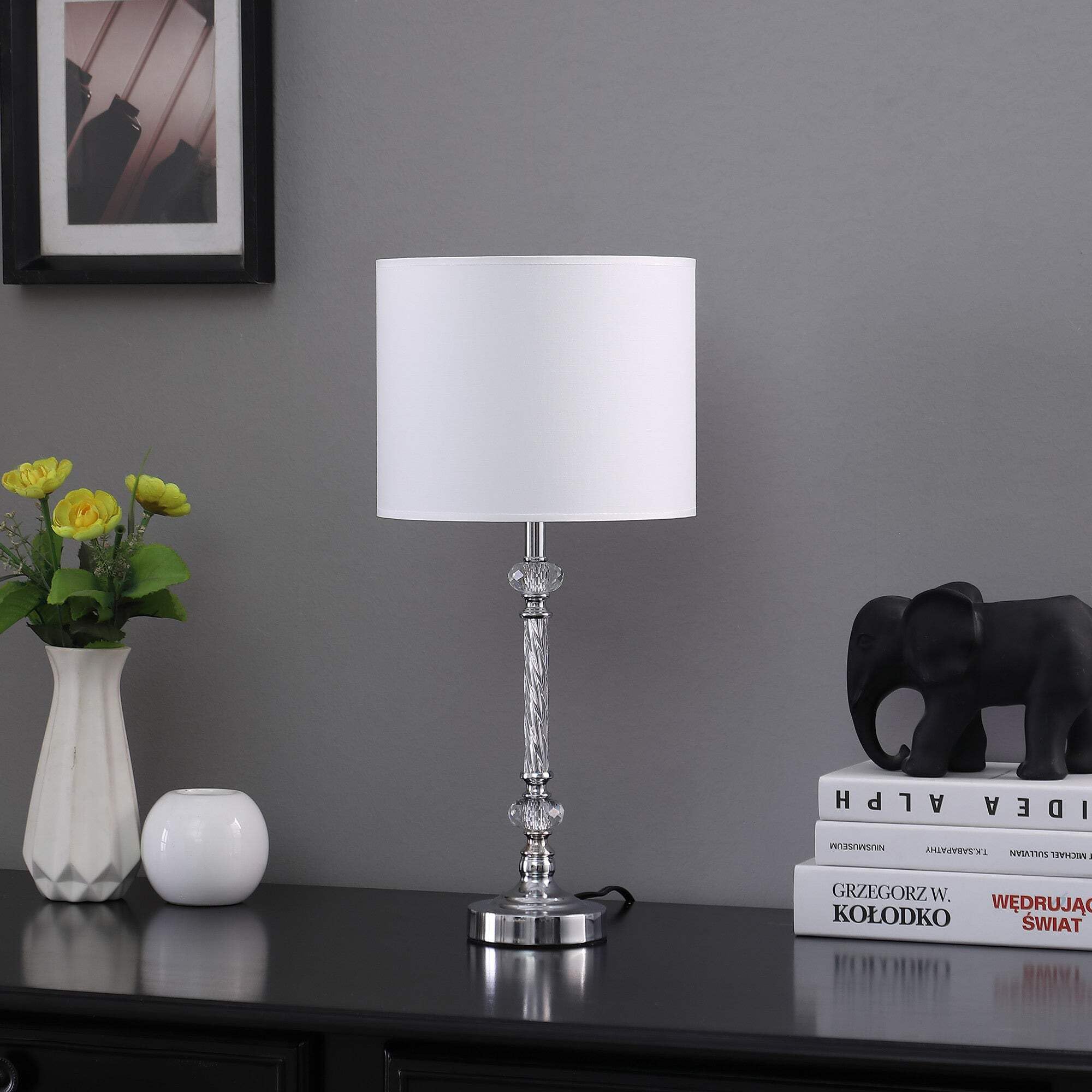 Homeroots 19 Stylish Silver Crystal Metal Table Lamp - Elegant Design, Perfect For Home Decor