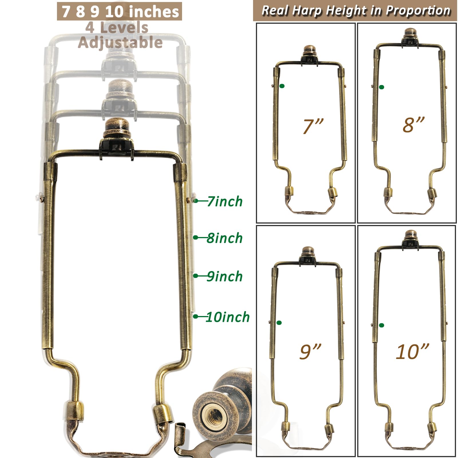 EMNOOTI Lamp Shade Harp Holder Kit, Fits Standard Rod & E26 Base, Antique Brass, Bronze Color, Model VG105, 1 Set