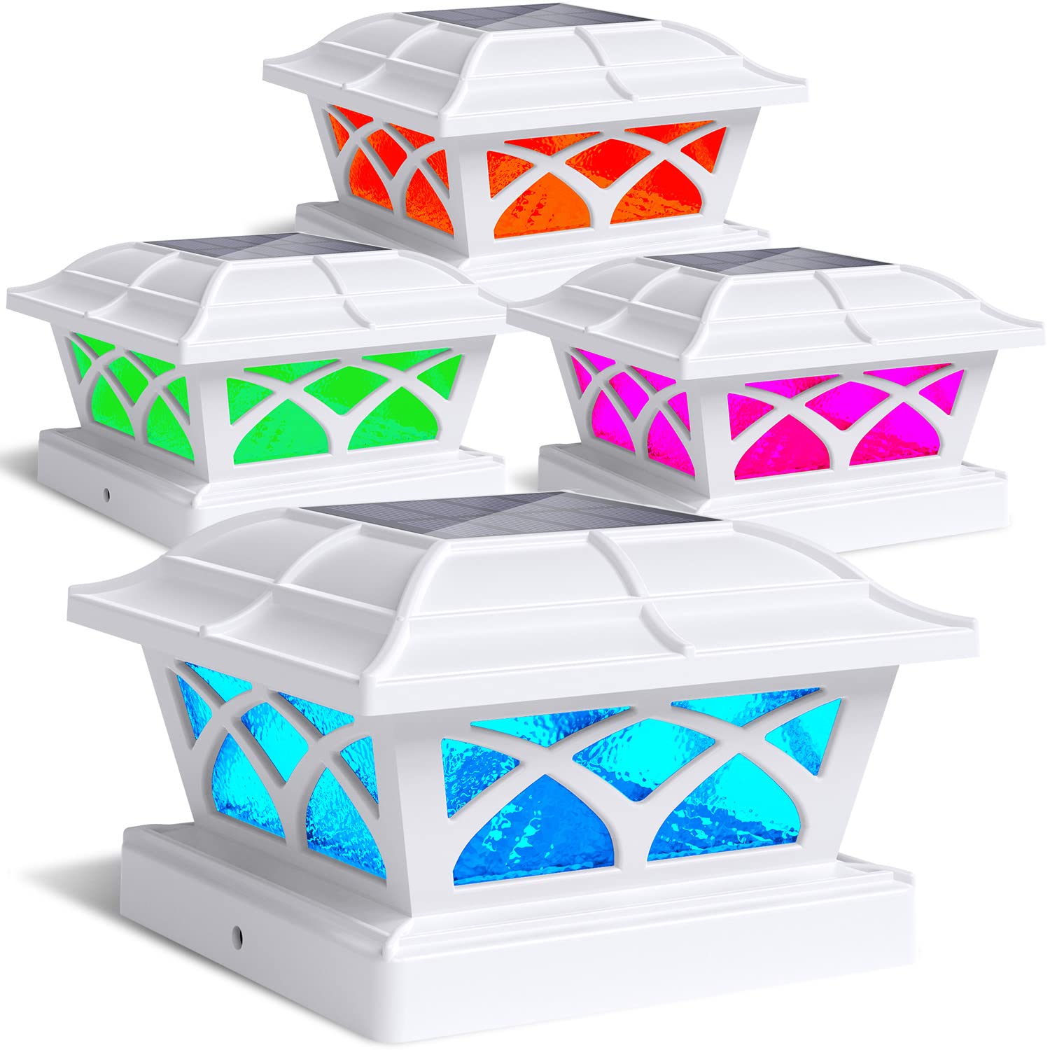 Siedinlar Solar Post Cap Lights Outdoor Glass 2 Color Modes LED for 4x4 5x5 6x6 Wooden Vinyl Posts Fence Deck Patio Decoration R