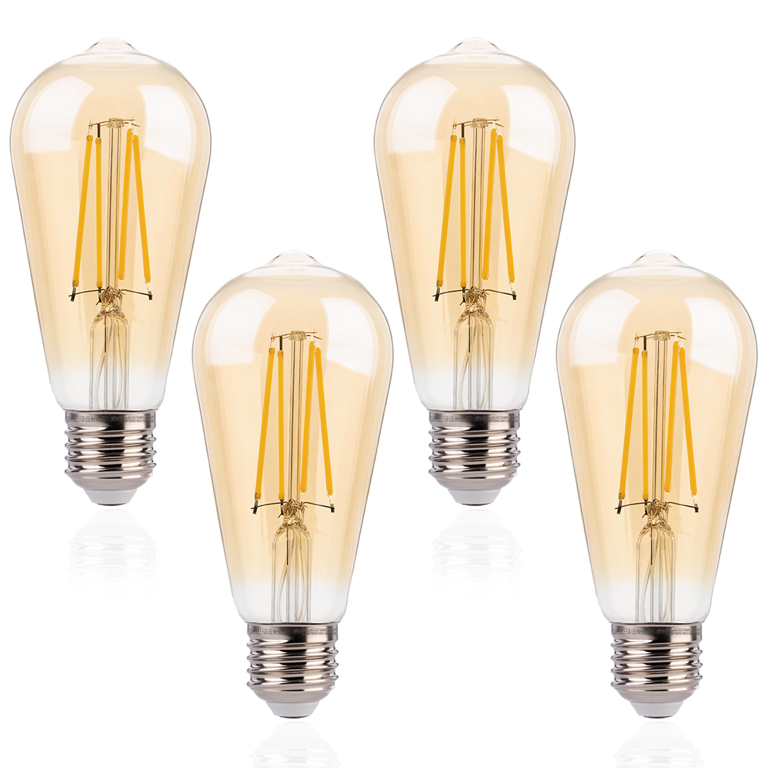 Flsnt 40W Equivalent Led Edison Bulbs With Amber Glass, 4W St19 Dimmable Vintage Led Light Bulbs For Pendant Light, 90+ High Cri