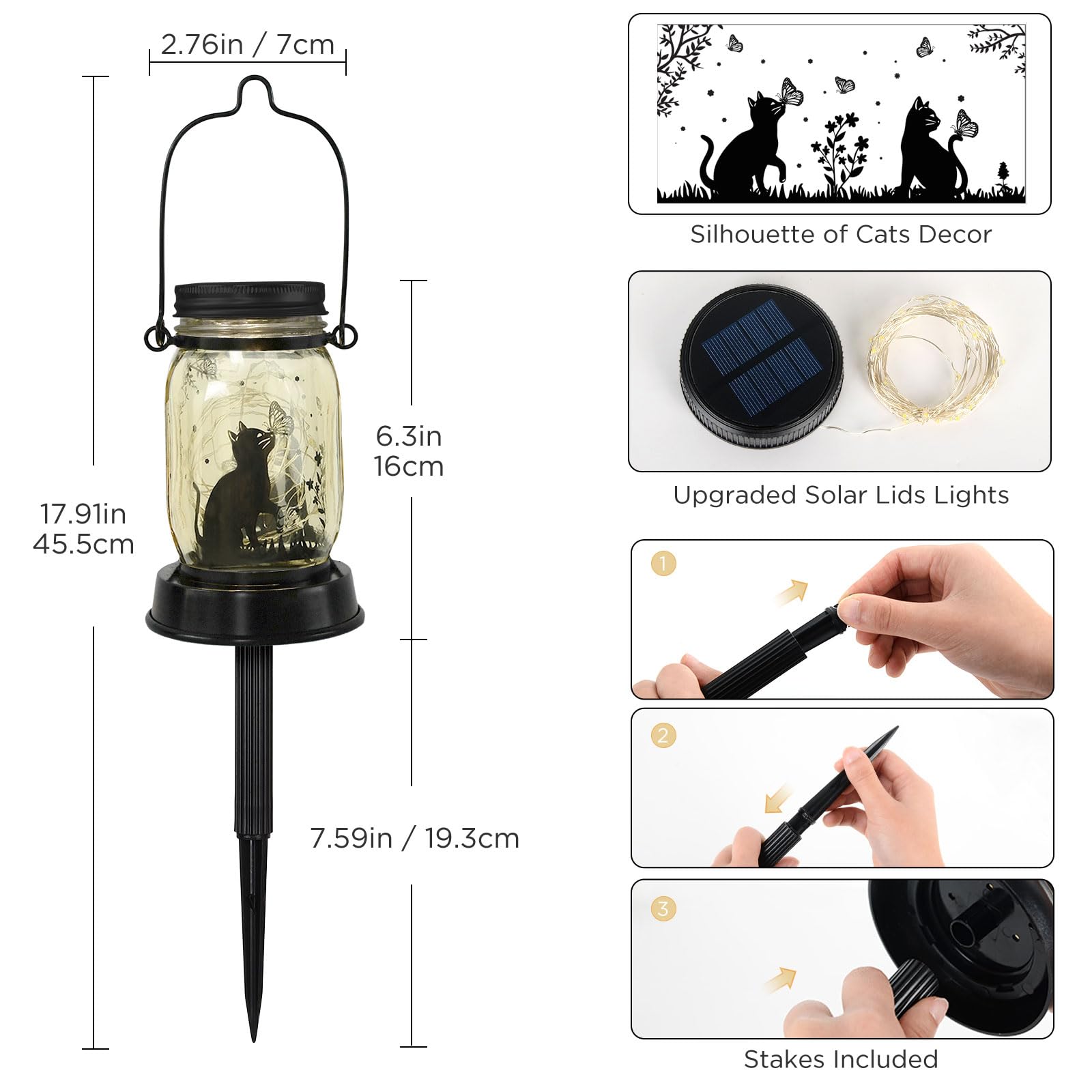 Christmas Garden Decor Cat Lover Gifts Cat Solar Lights, Christmas Gift For Mother/Grandma/Women,Cat Garden Gift, Yard Cat Gift, Lantern Decor, Patio Outdoor Waterproof Cat Solar Lanterns