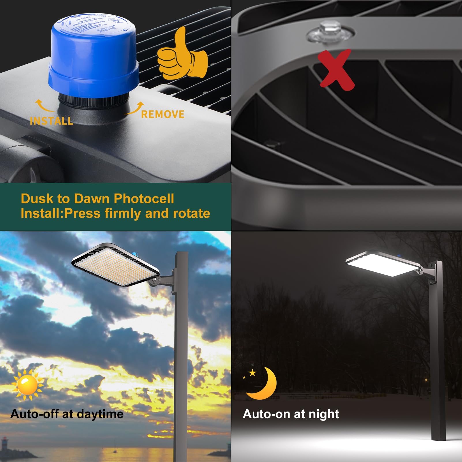 Acohook 500W Led Parking Lot Lighting 75000Lm(150Lm/W) Arm Mount Parking Lot Lights With Smart Photocell 5000K 6Kv Spd Outdoor Waterproof Led Street Light- 7Yrs Warranty 2Pack