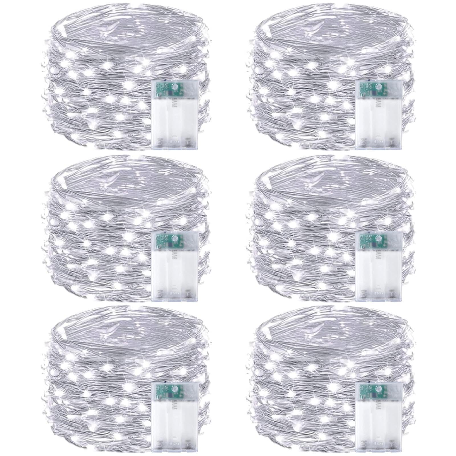 EXF 6-Pack Battery Operated Fairy Lights, Waterproof 16FT 50 LED, Copper, Cool White, Model YHY-BO50LED