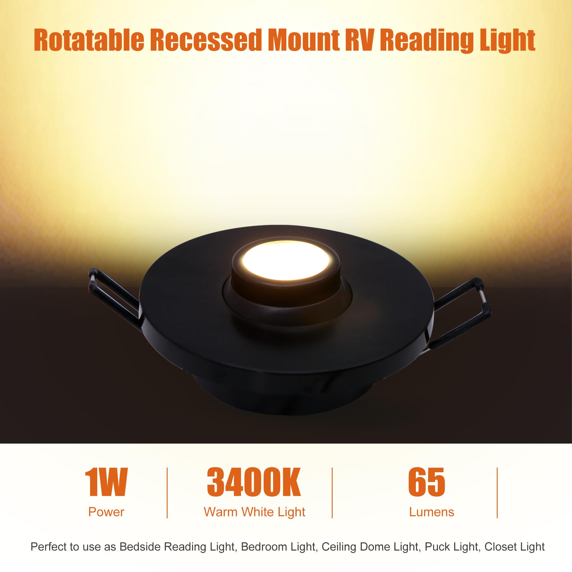 Facon Rotatable Puck Reading Light, 12V Interior Light, Black, Model RVR3RE-BK34, Pack of 1