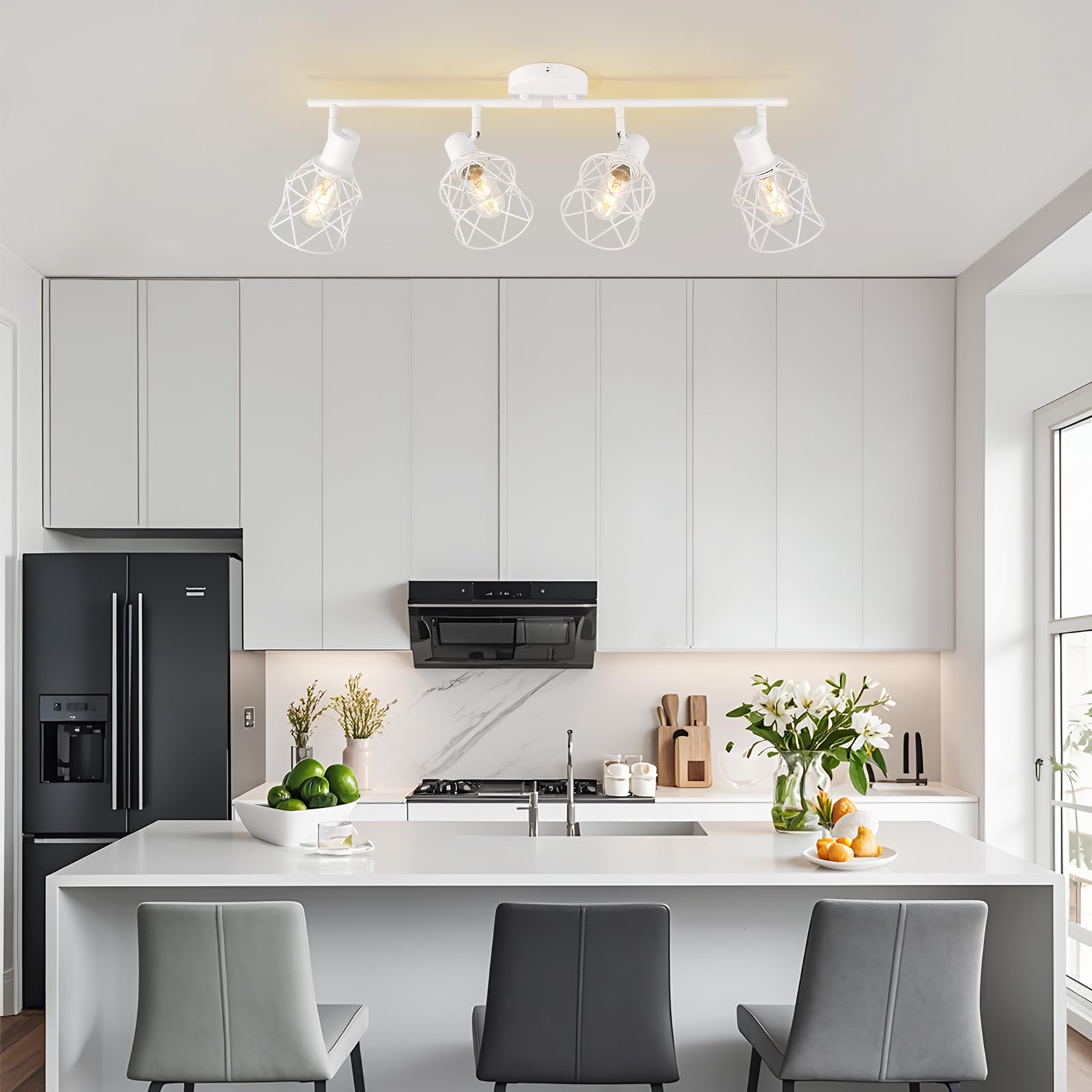 Wilon Track Lighting Fixtures, Flush Mount Ceiling Spot Lights Modern Dining Room 4 Light Fixture 4 Way Track Light White Kitche