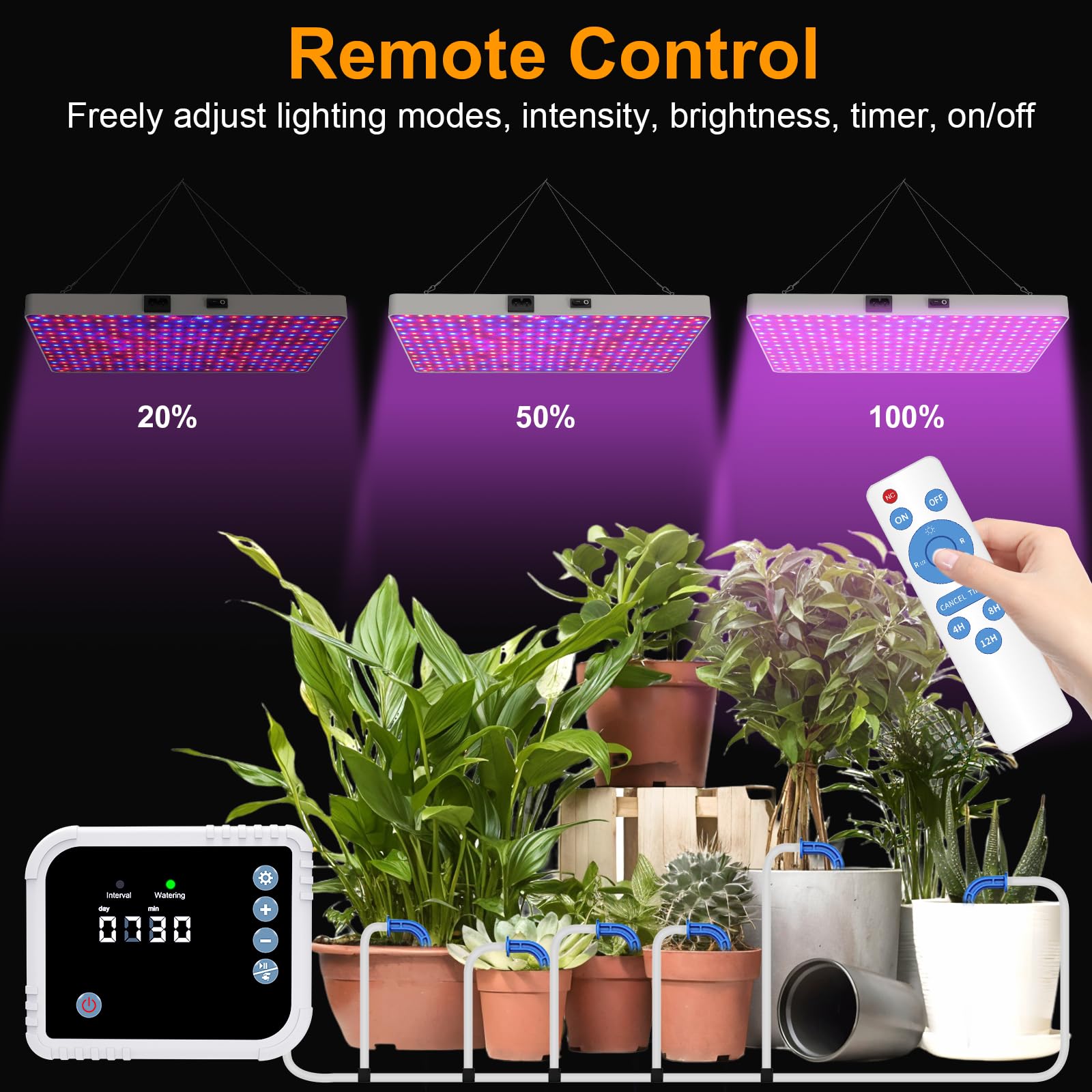 ZRYBOMY LED Grow Light with Automatic Watering System, Full Spectrum, Remote Control, Stepless Dimmable, White, Model G1