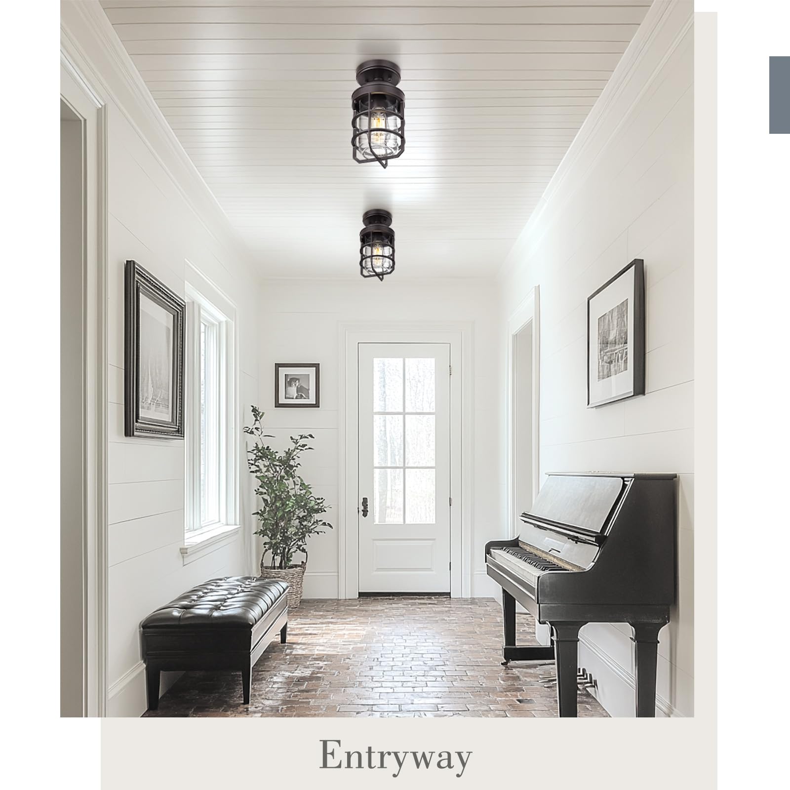 Emliviar Semi Flush Mount Ceiling Light Fixtures, 2 Pack, Oil Rubbed Bronze, Clear Tempered Glass Shade, Model GE255LF-2PK ORB