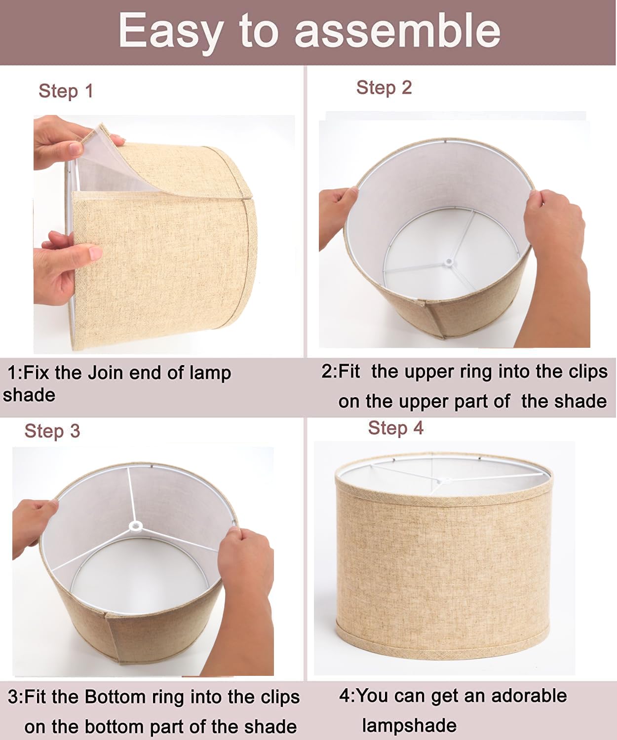 WANKAIX Drum Lamp Shades Set of 2, Natural Linen Fabric, Beige, 10inx10inx8in, Model 1103