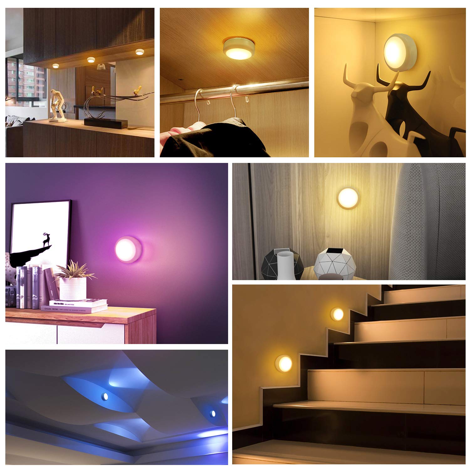 BLS LED Puck Lights - RGB 13 Color Changing, Battery Operated, Small, 2 Pack, Remote Control, Ideal for Closet & Kitchen