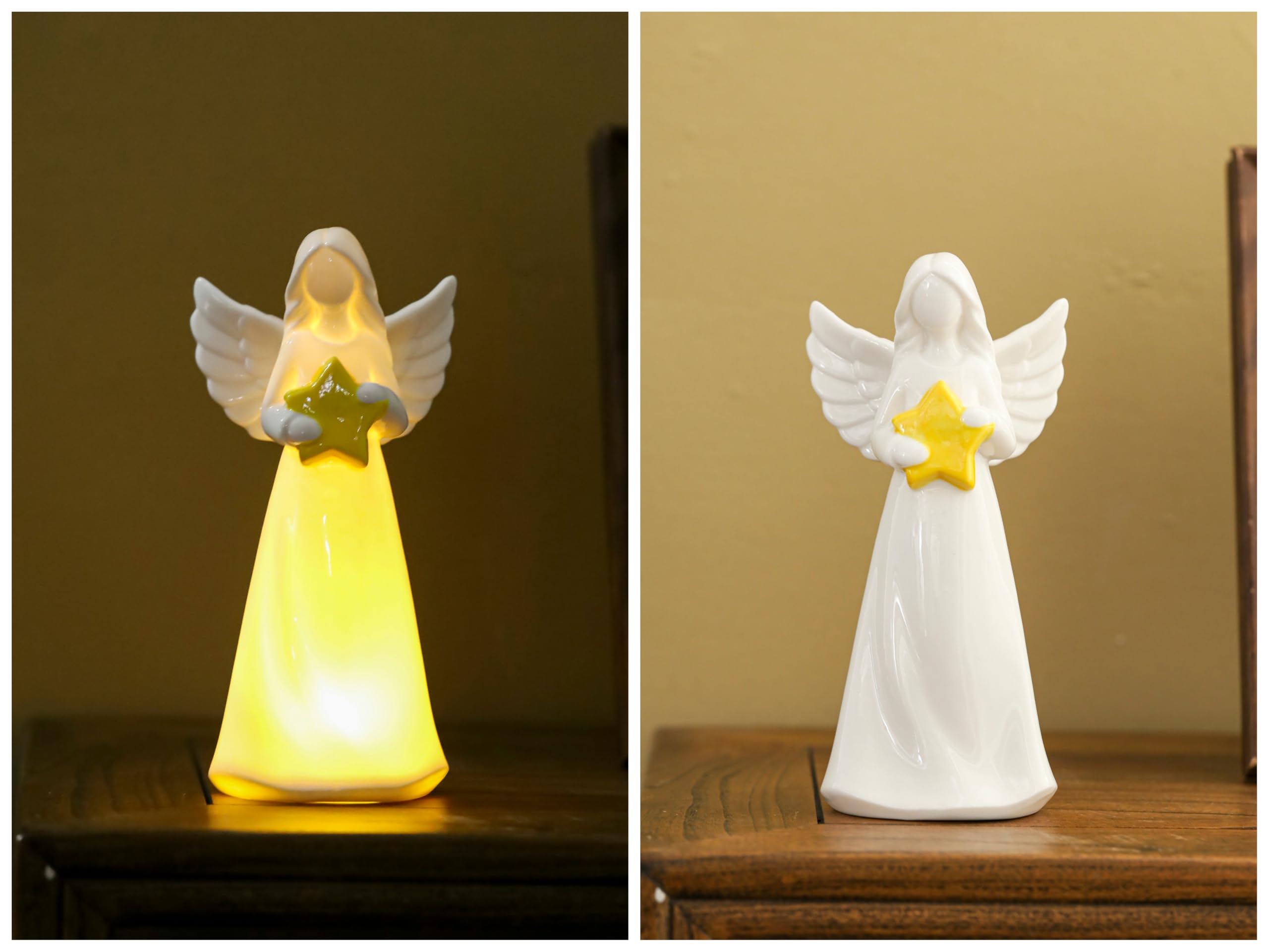 Adavas.Y&G Porcelain Angel With Star Collectible Figurine - Guardian Statue Lighted Up Night Light Lamp 7'' H