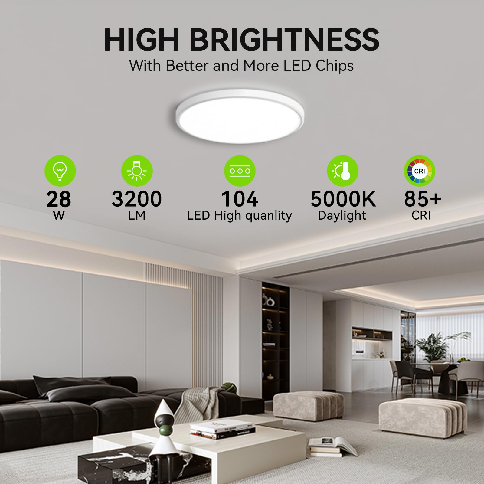 MODERN LED Flush Mount Ceiling Light, 28W, 3200lm, 12 inch, 5000K Daylight, Plastic, 8 Pack, White, Model LFX-XDD