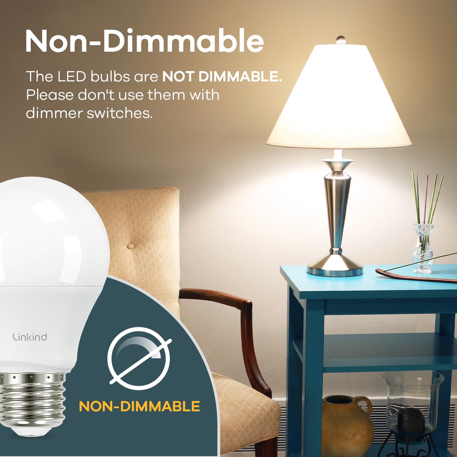Linkind A19 Led Light Bulb, 60W Equivalent Light Bulbs, 9W 4000K Cool White, 840 Lumens Non-Dimmable Led Bulb, E26 Standard Base
