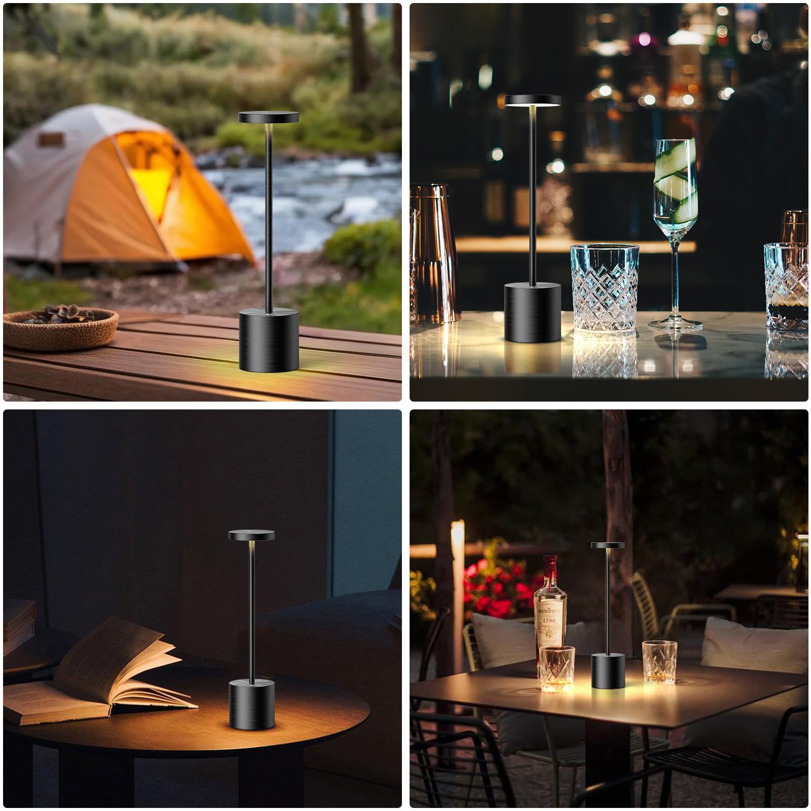 SAKRINGT Cordless LED Table Lamp - 6000mAh Rechargeable, Black, Model S801