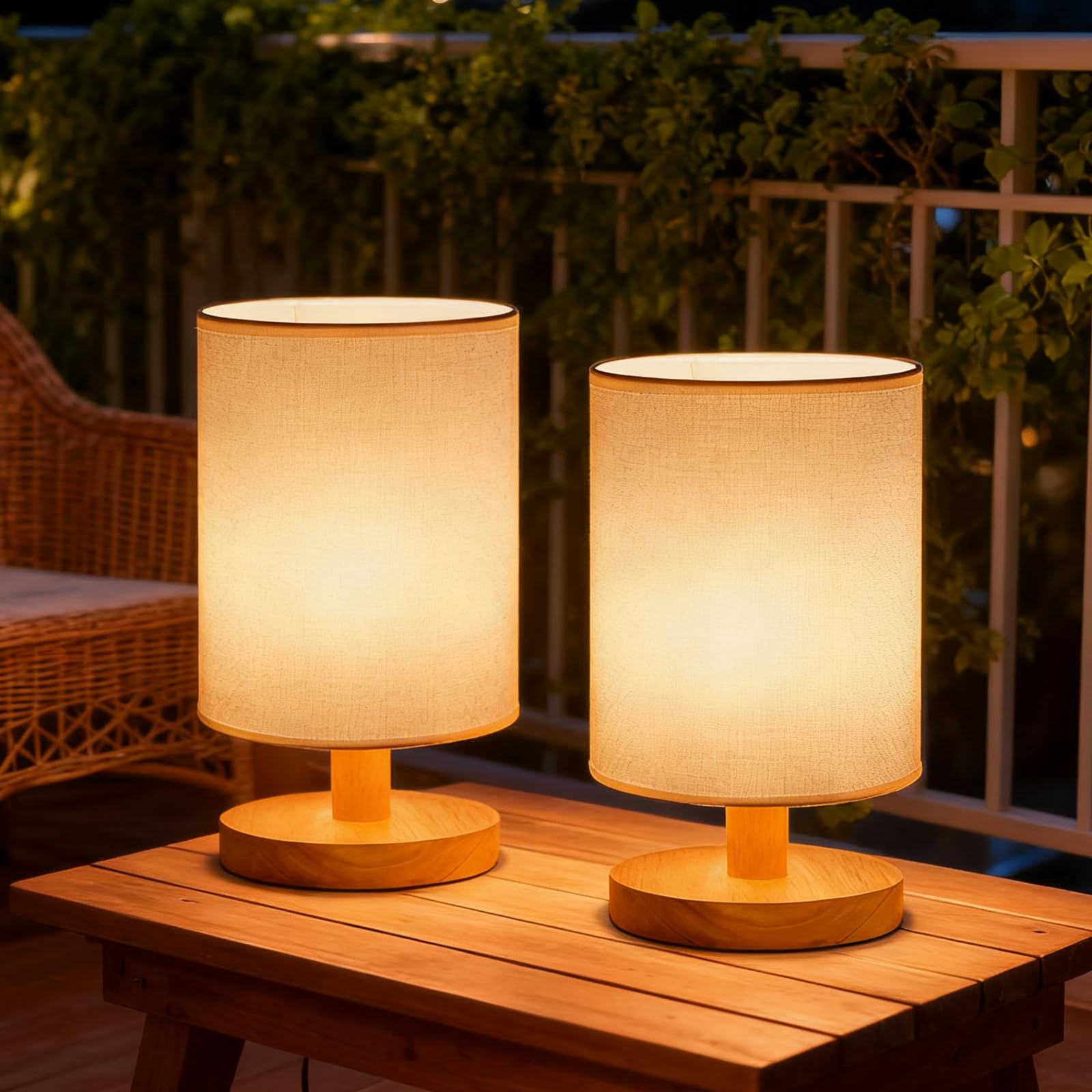 Buroraix Table Lamp Set of 2, Bedside Lamp Nightstand Lamp, 3000K Warm Light Desk Lamp, USB Powered LED Reading Lamp, Boho Vinta