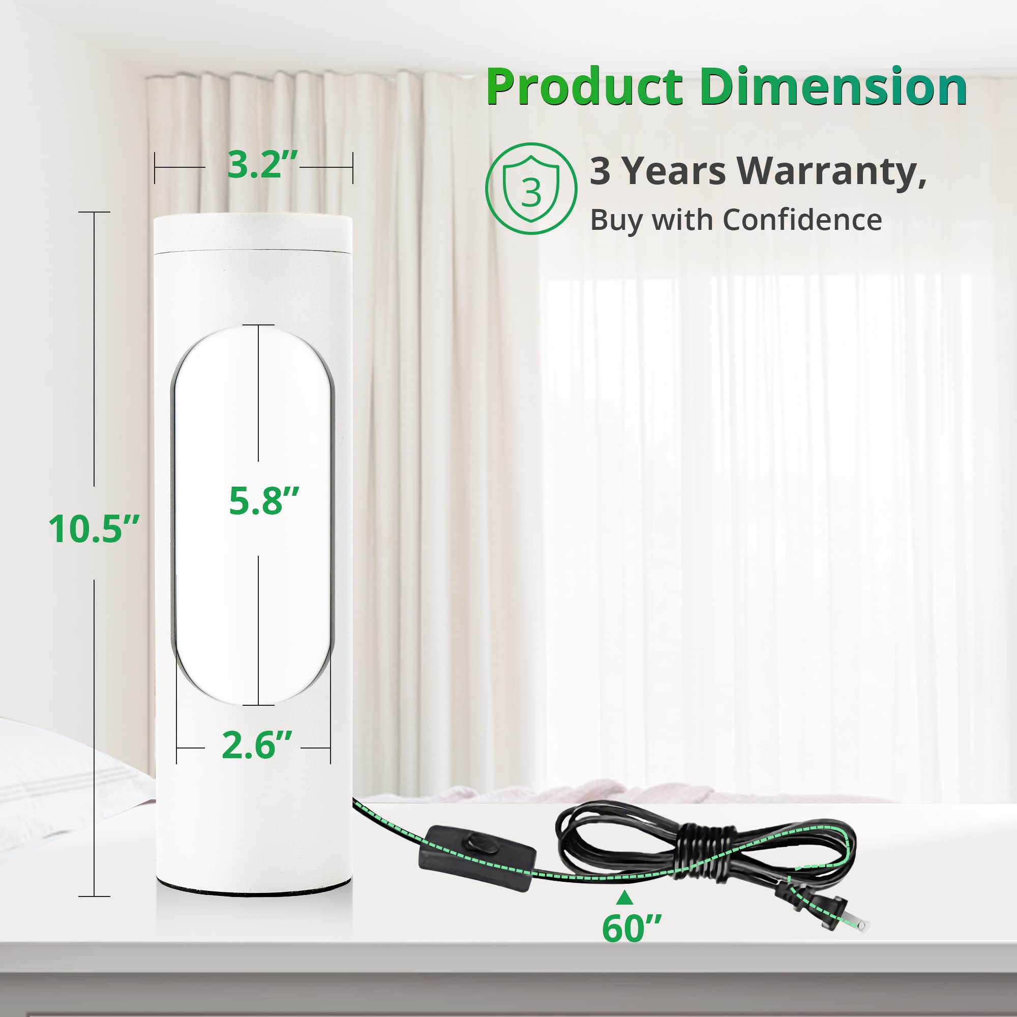 Lediary Kosher Lamp, Reading Lamp For Shabbos, White Table Lamps And Nightlight For Living Room Bedroom, T10 Bulb Included (4W E