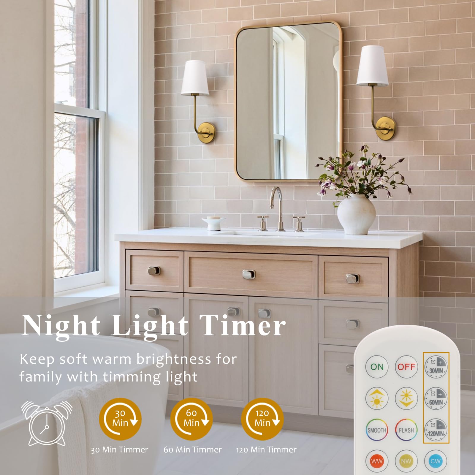 Pathson Battery Operated Wall Sconce Light Set of 2, Rechargeable Dimmable, Antique Brass, Remote Control, Model XLUS3002X2