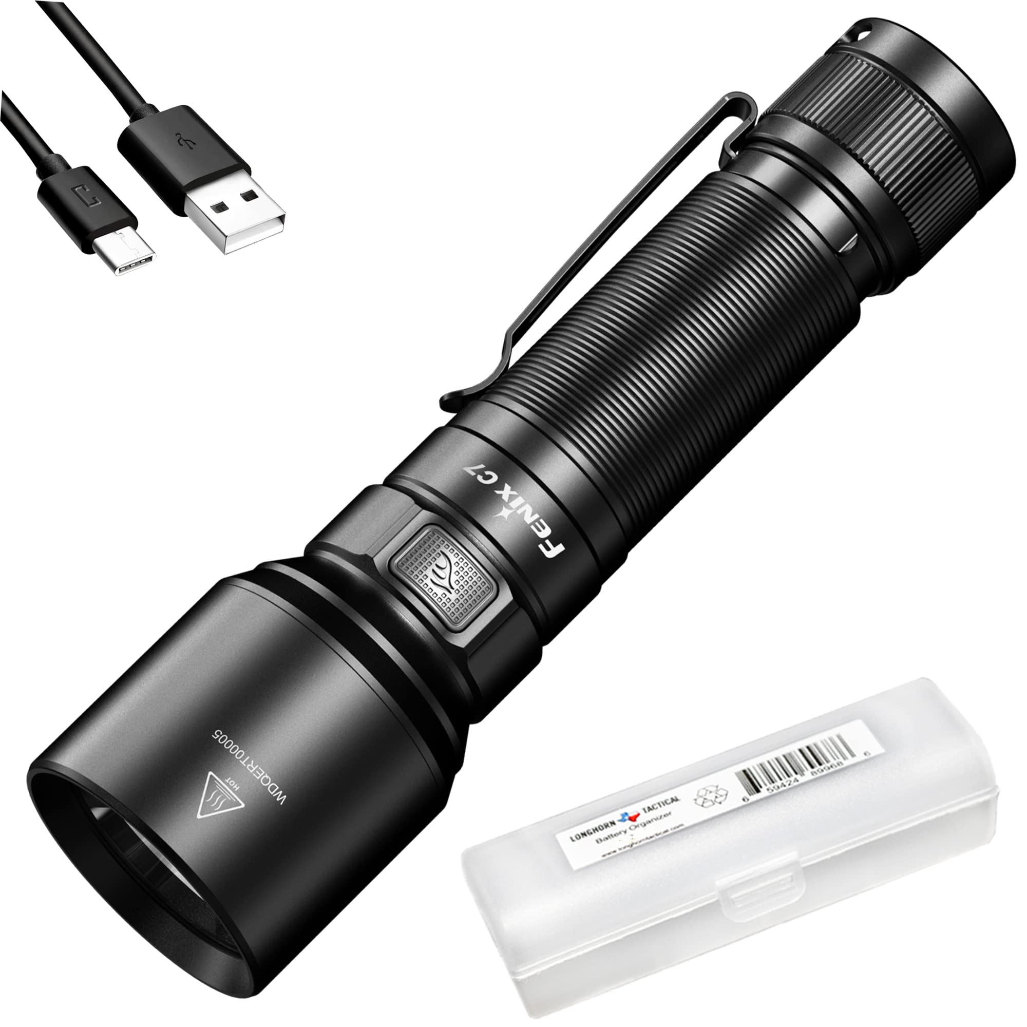 Fenix C7 Rechargeable Flashlight, 3000 Lumen, USB-C Fast Charging, Aluminum, Black, Model C7+ORG217