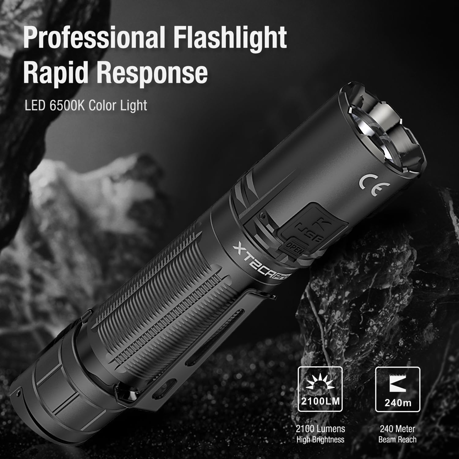 klarus XT2CR Pro Tactical Flashlight, 2100 Lumens Ultra-Bright LED Flashlight, Dual Tail Switches Pocket-Sized Flash Light and H