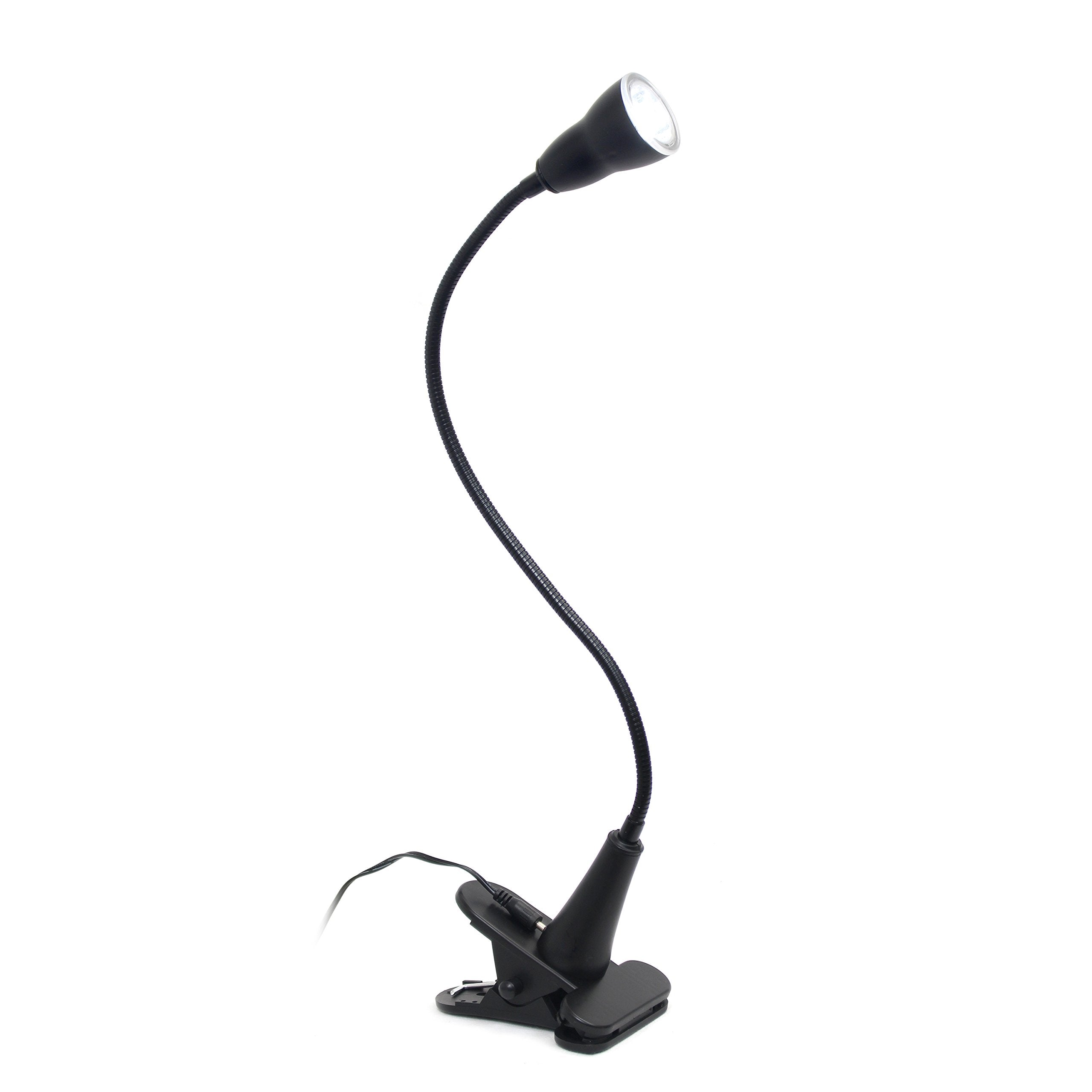 Simple Designs LED Gooseneck Clip Light Desk Lamp, Black, Plastic, 22.75x3.25x4.50 inches, Model LD2015-BLK