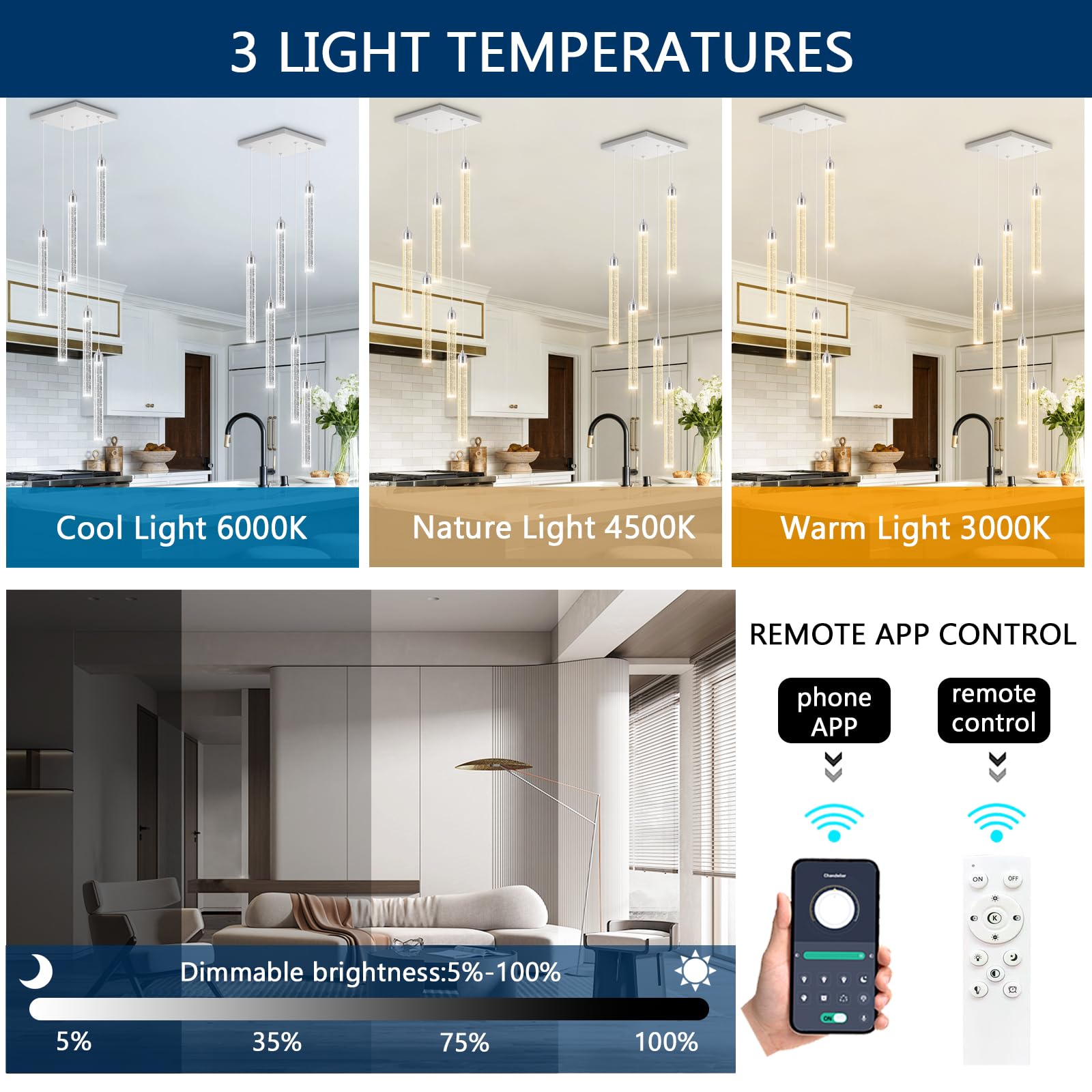 Modern Crystal Pendant Lights For Kitchen Island Mini Chandelier Led Dimmable Ceiling Handing Lighting For Dining Room Corridor