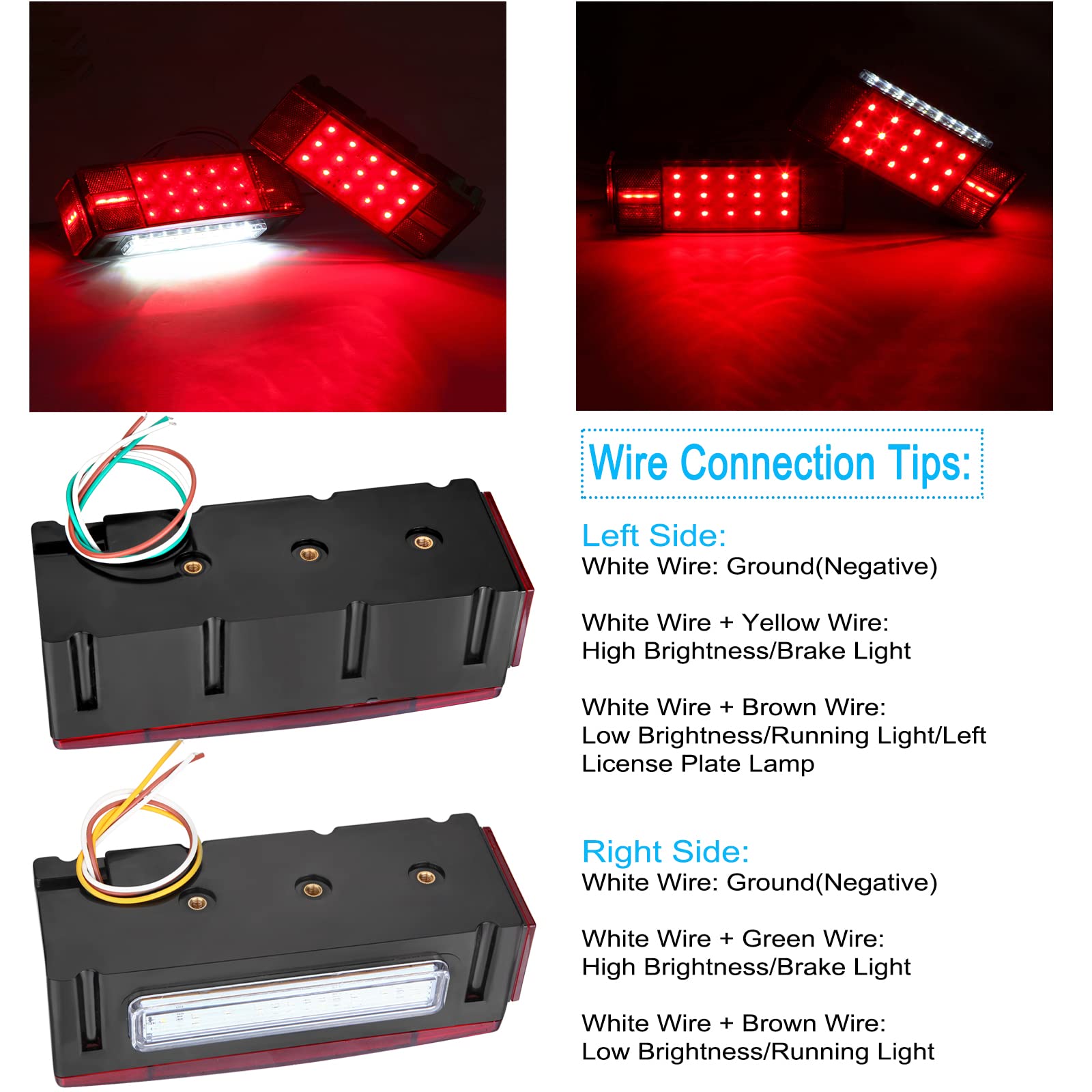 LIMICAR Boat Trailer Lights Kit, IP68 Submersible LED, 13.7in 3rd Light Bar, Red & Amber, Model 200725