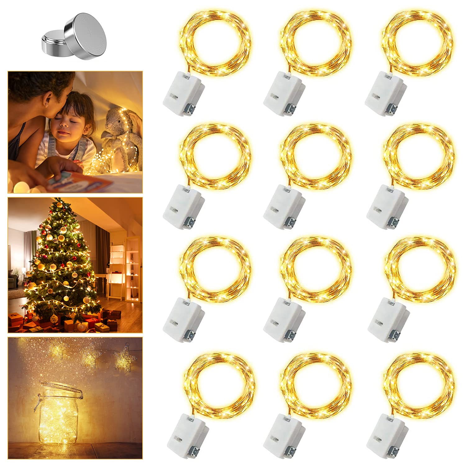 36 Pack Valentine's Day Fairy Lights Battery Operated, 3 Speed Modes, Extra 40 Batteries for Replacement, 7Ft 20 LED Mini String Lights, Waterproof Copper Wire, Twinkle Firefly Lights, Warm White