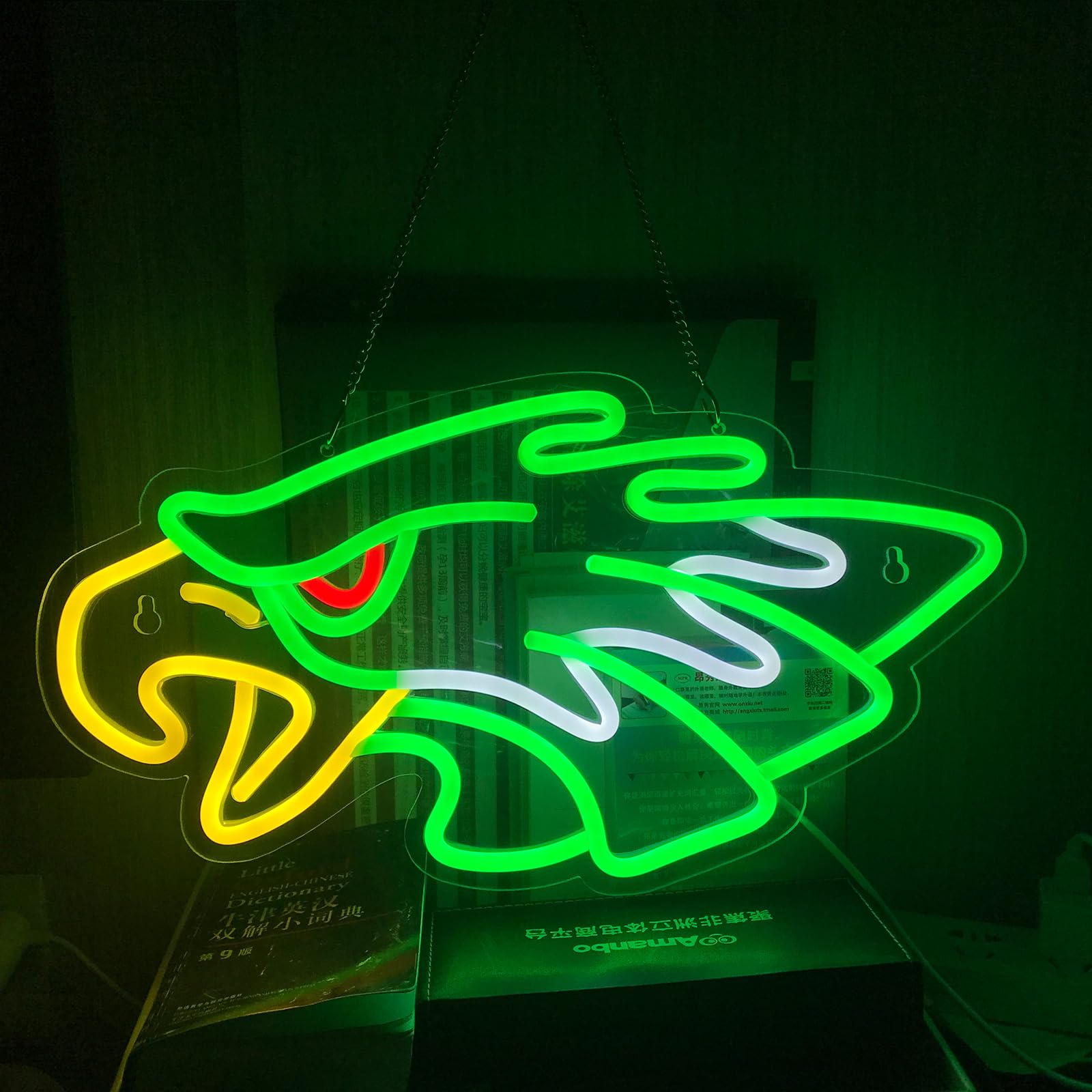 KENFARI Led Eagle Neon Sign, Dimmable Wall Decor, 16.5x9IN, Acrylic, Green & White & Red