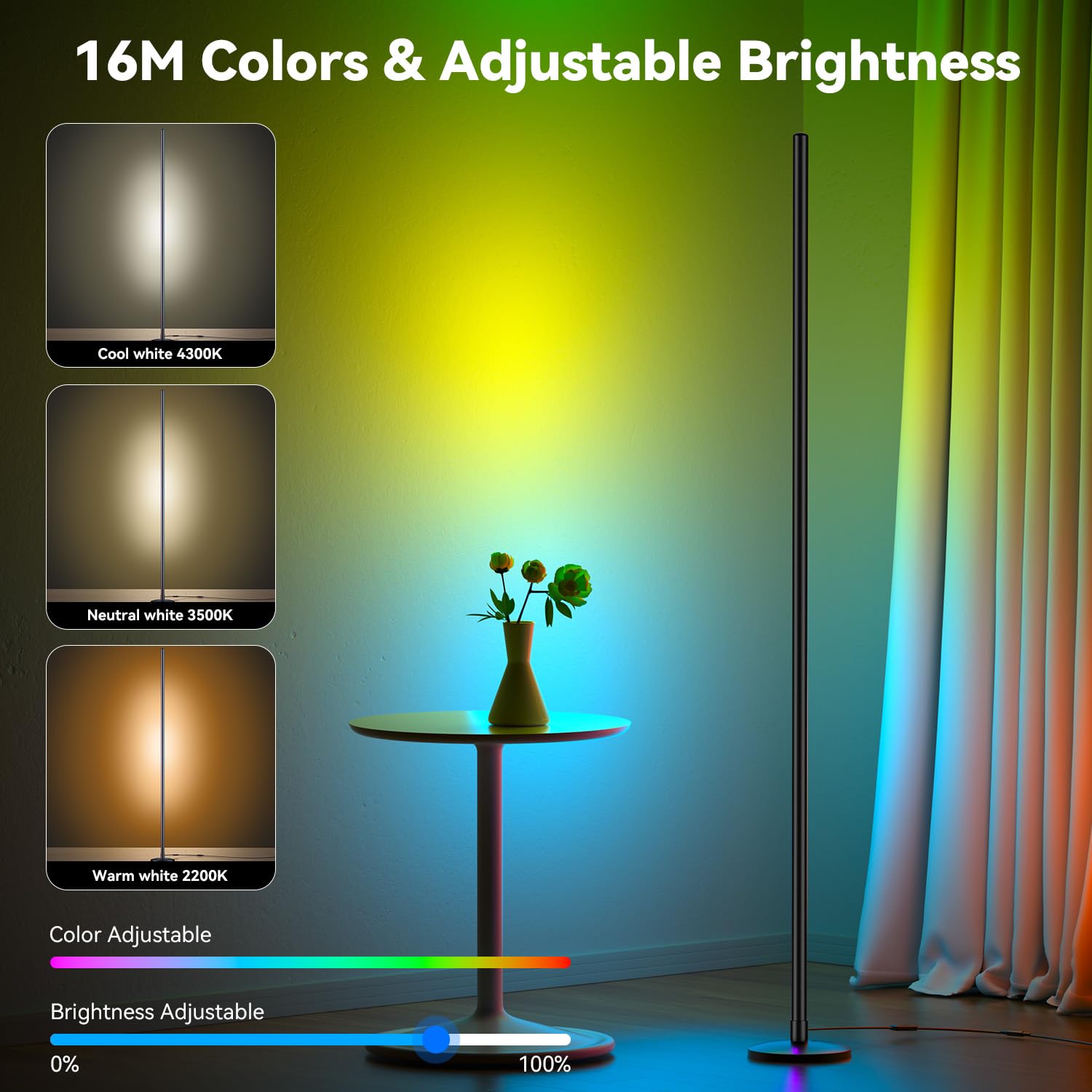 NAVYLOOK Modern Floor Lamp, Smart RGB LED Floor Lamp with App & Remote Control, 16 Million Colors & 200+ Scene Modes, Corner Lam