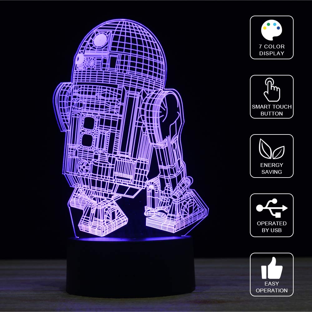 Titiskin 3D Illusion Led Night Light 7 Colors Gradual Changing Touch Switch Usb Table Lamp For Holiday Gifts Or Home Decorations (R2-D2)