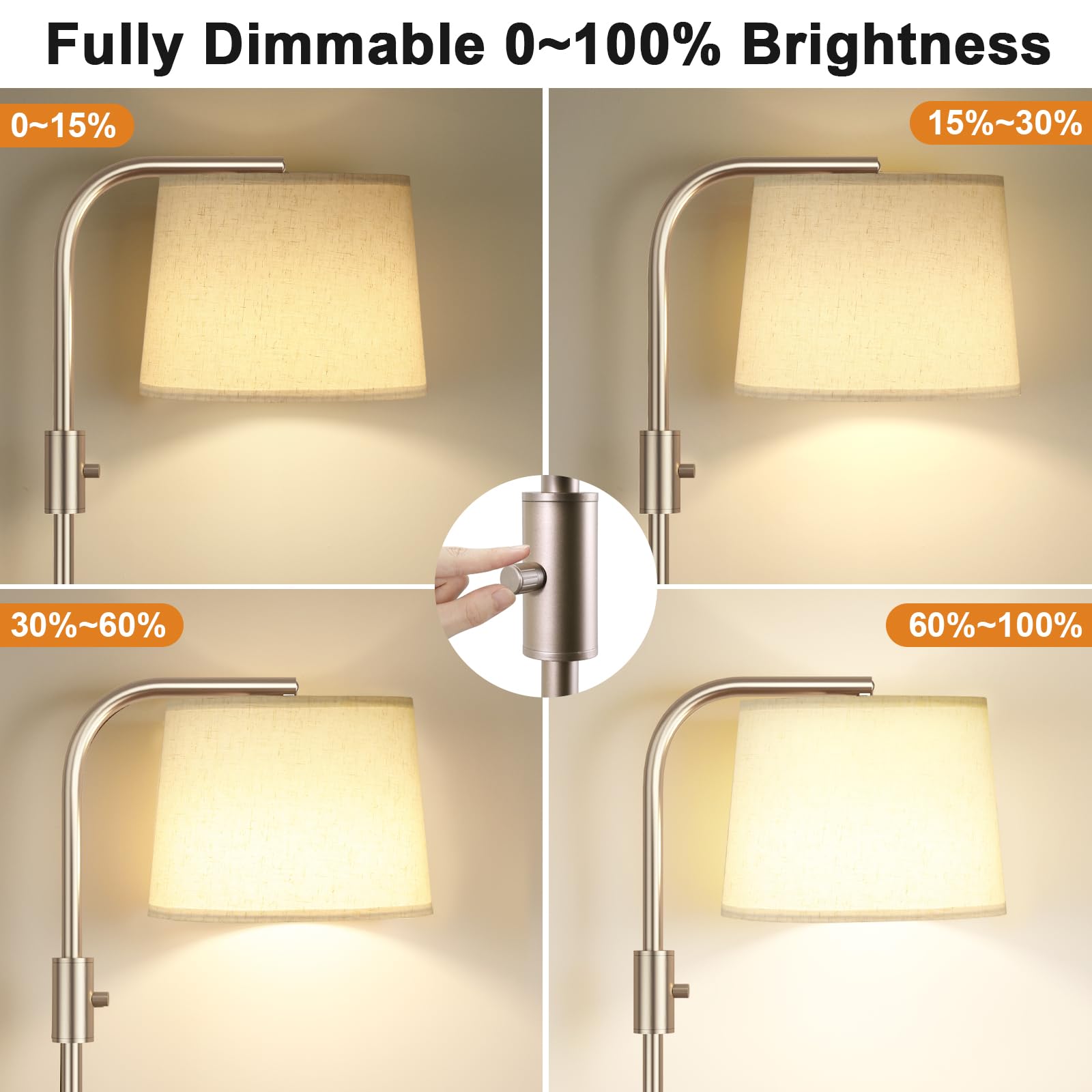 Ambimall Fully Dimmable Floor Lamp - Floor Lamps 9W Led Light Bulb, Standing Lamp For Living Room With Adjust Head, Modern Stand