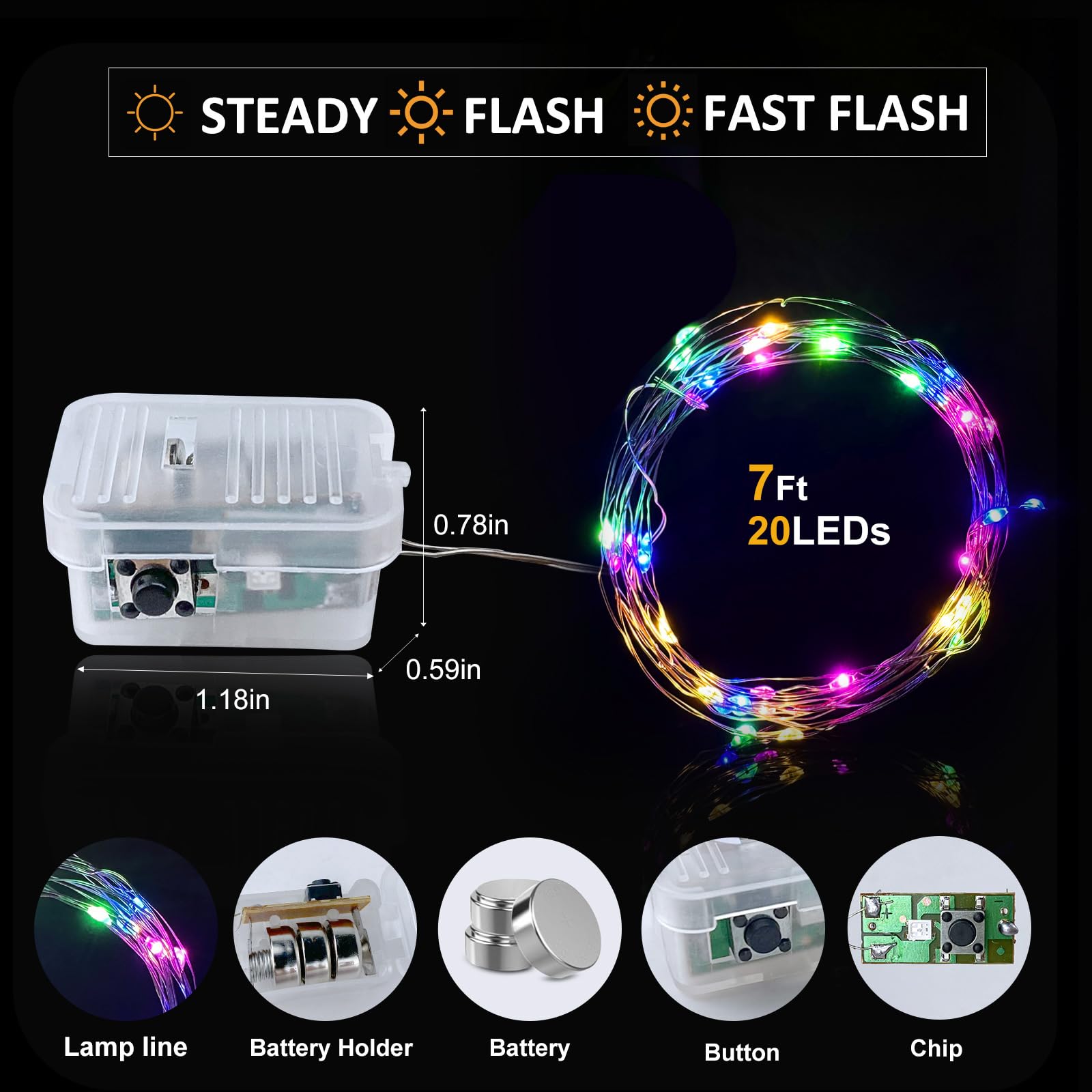 Aogist Led Fairy Lights 3 Modes Battery Operated String Lights Waterproof Silver Wire 7 Feet Firefly Starry Moon Mason Jar Lights For Diy Wedding Party Christmas (Multicolor, 12 Pack)