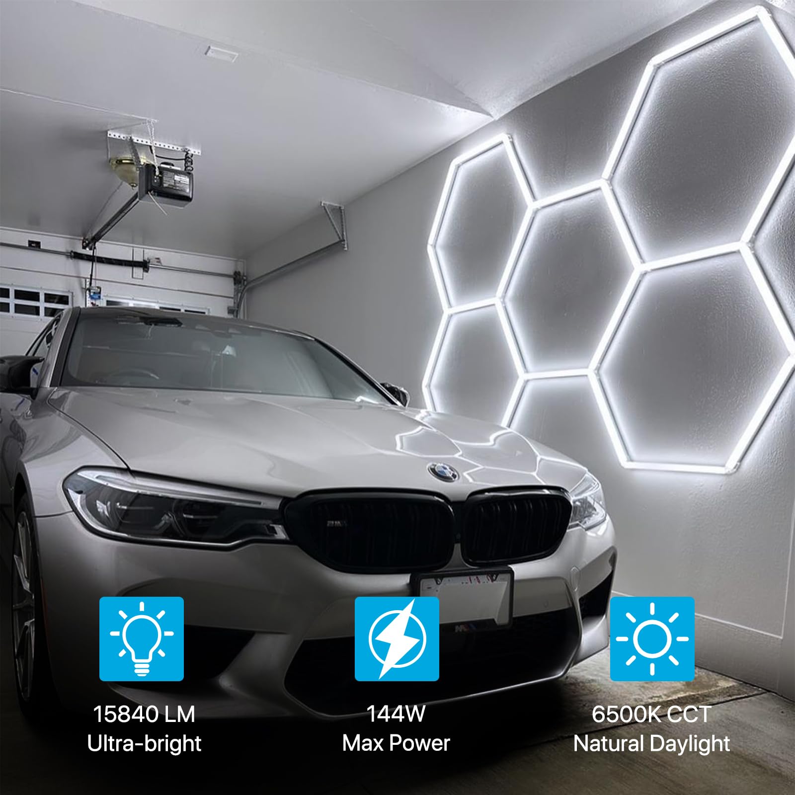 HYPERLITE Gen 2 Hexagon Garage LED Light 168W 16800LM Dimmable 5 Grids White AC5HEX-DM