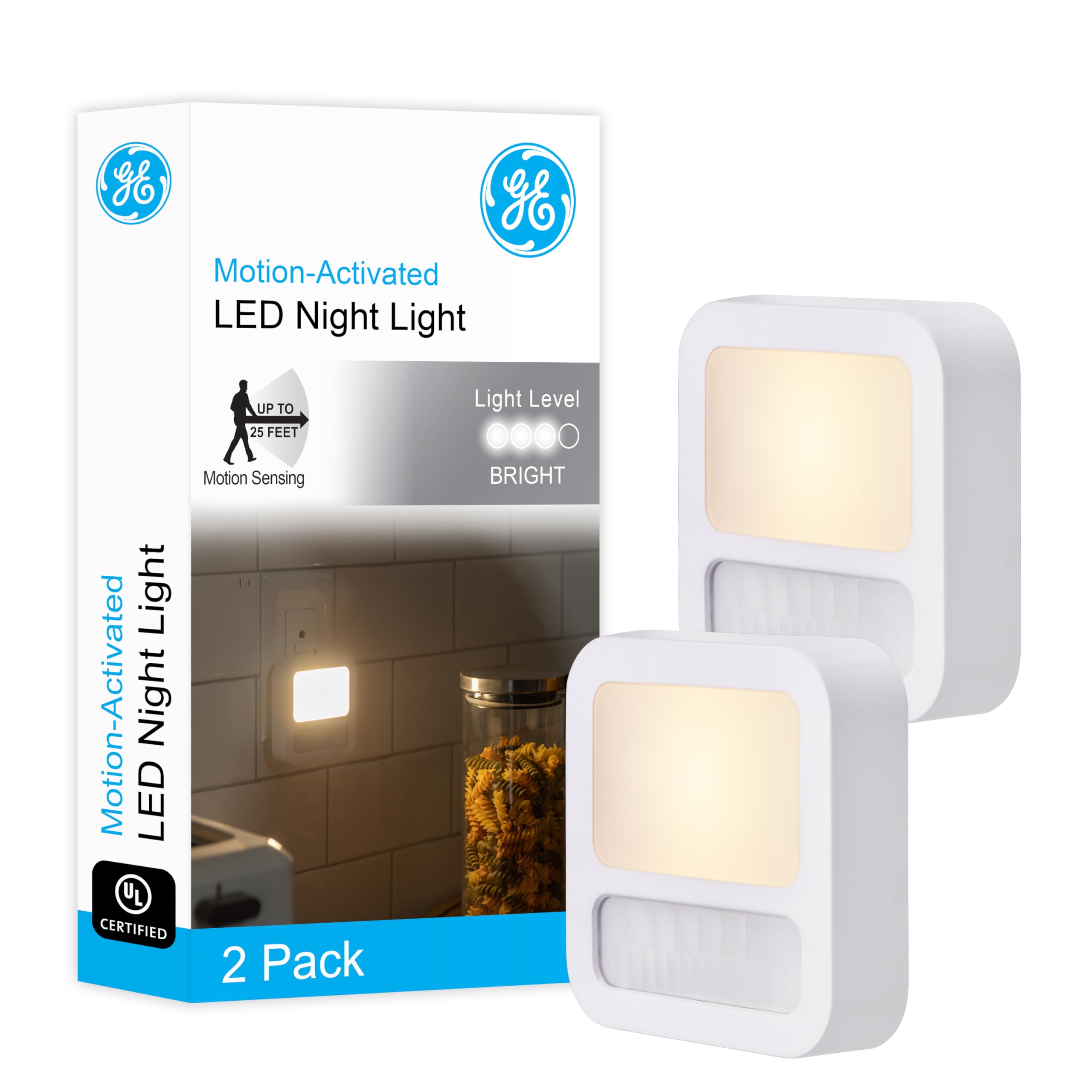 Ge 46439 Led Motion Sensor Night Lights, 2 Pack, White 20 Lumens, 2 Count