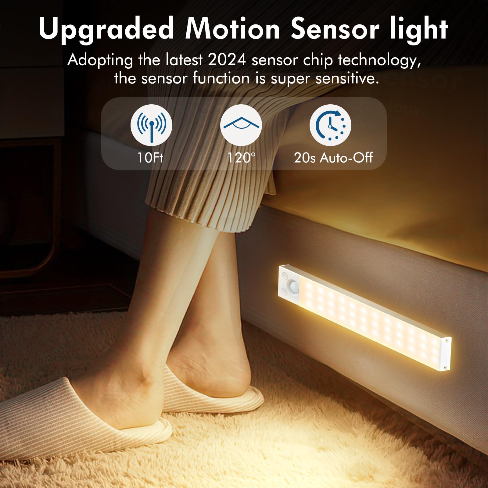 Under Cabinet Lights,2 Pack Dimmable Motion Sensor Light Indoor,36Led 1800Mah Rechargeable Under Cabinet Lighting Wireless,Close