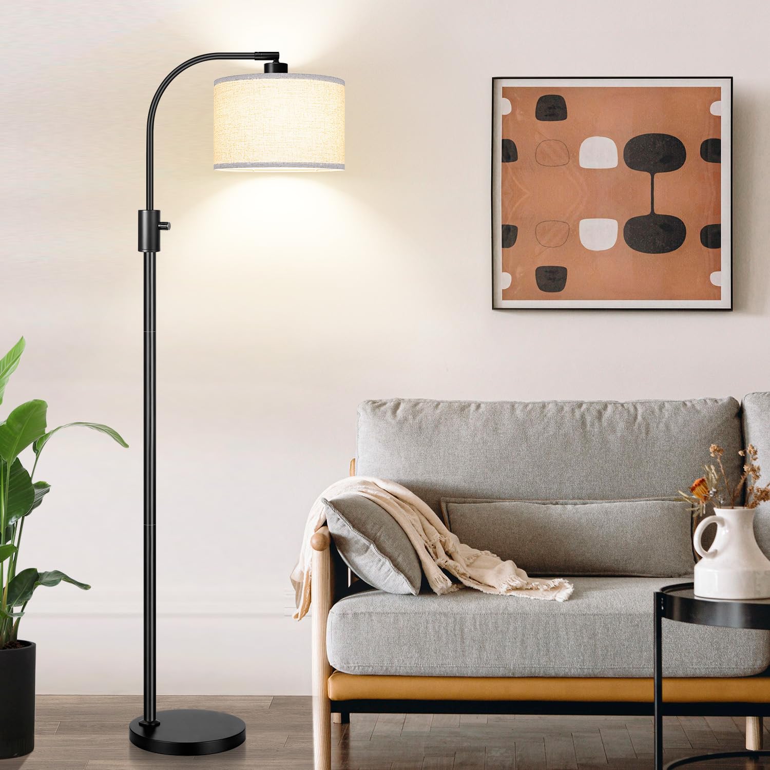 Nintiue [Upgraded] Dimmable Floor Lamp, 1200 Lumens Led Edison Bulb Included, Modern Arc Standing Tall Floor Lamps With Linen Sh