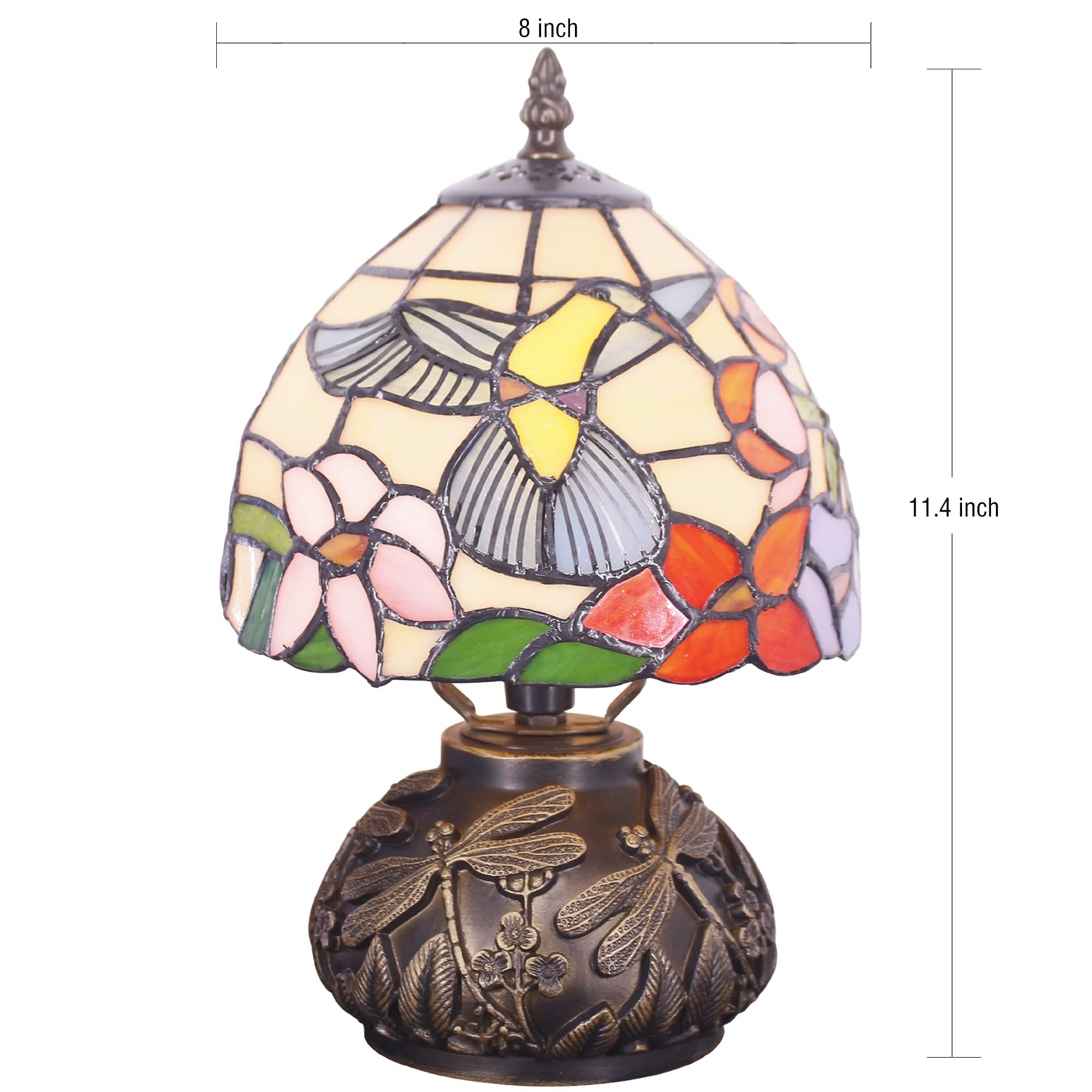 Small Tiffany Lamp Mini Stained Glass Table Lamp Hummingbird Style Mushroom Desk Light Memory Sympathy Lamp 8X11 Inch