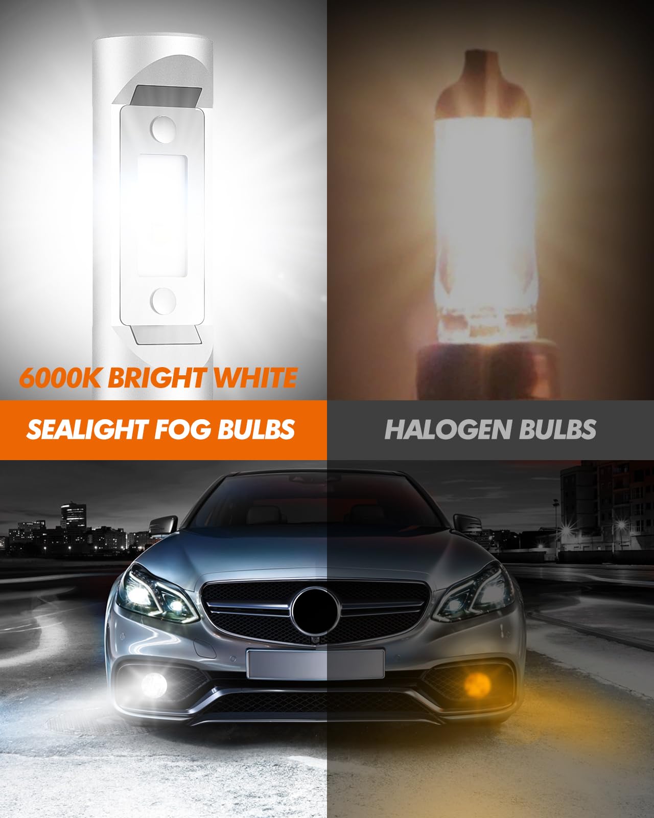 Sealight H4 Fog Bulbs, H4/9003 30,000Lm Super Bright 6000K White H4 Powersports Bulbs, Plug And Play, Canbus Ready, Fog Light, P
