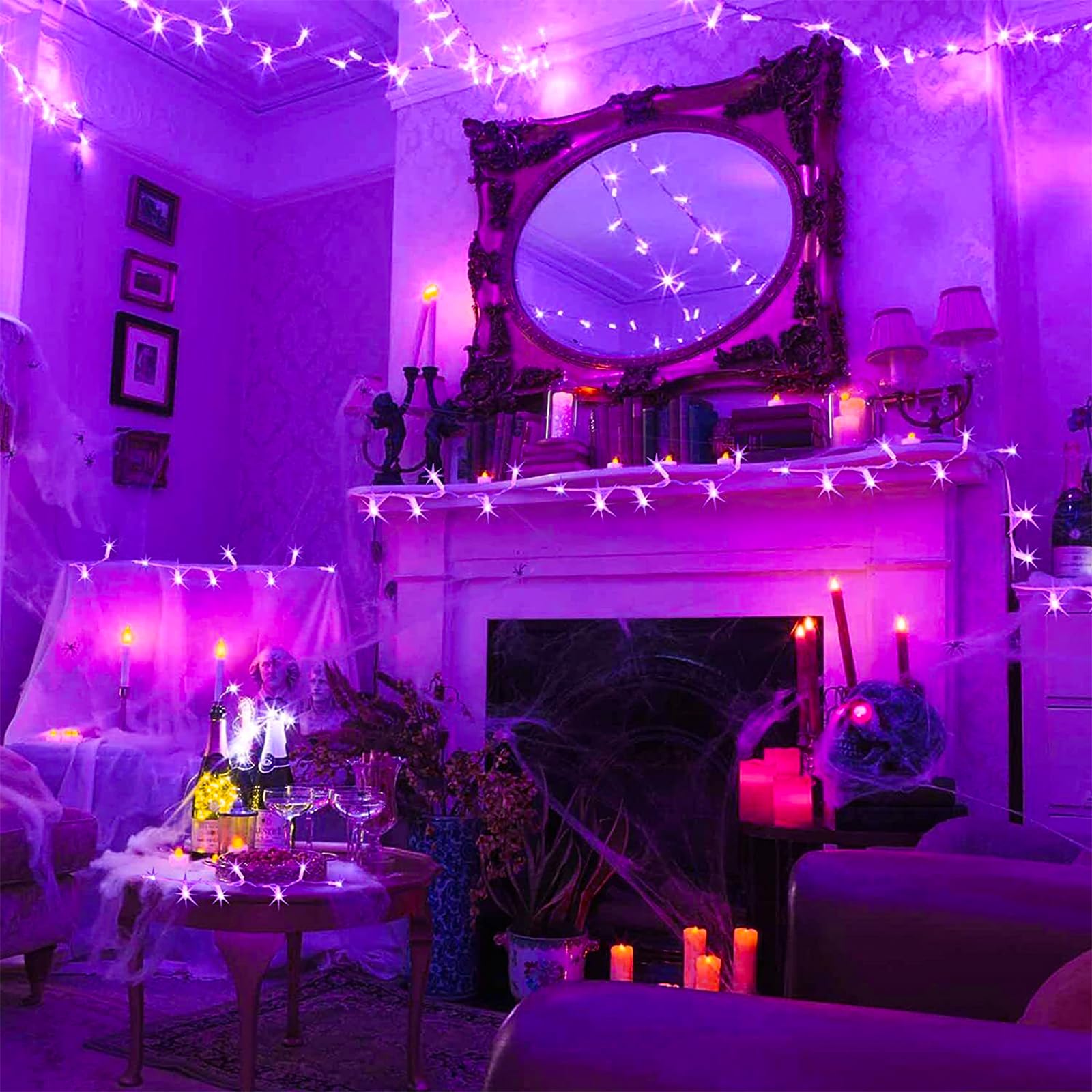 Jacuxlss Purple String Lights  33Ft 100 Led 8 Modes Clear Wire Plug In Christmas Easter Tree Decorative Light For Wedding Birthday Party Window Bedroom Hanging Decorations