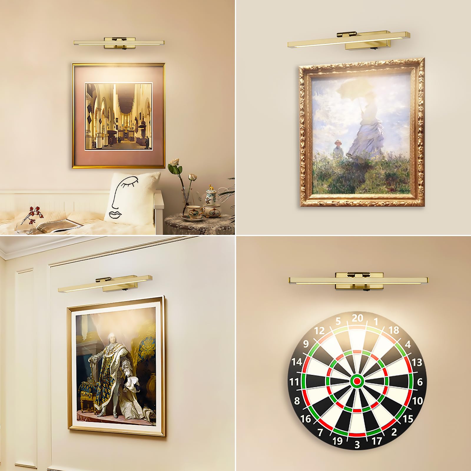 Keliden Wireless Picture Light Battery Operated With Remote Led Art Lights For Paintings Rechargeable Dimmable 15.7" Brass Lights Over Pictures On Wall Gold With Swing Arm For Display