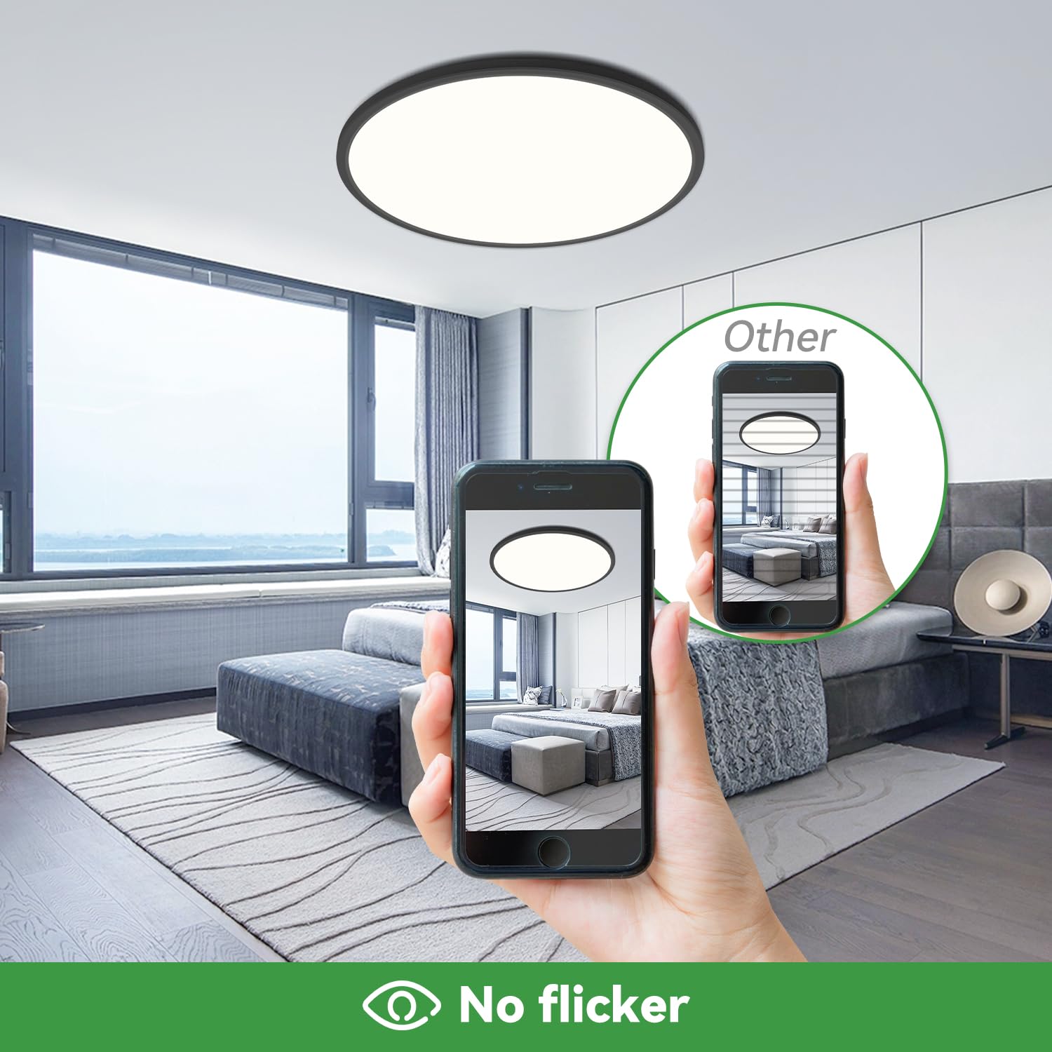 hepside 15.8 Inch Dimmable Flush Mount Ceiling Light Fixture, 3CCT 3000/4500/6000K, Black, 2-Pack, Plastic,