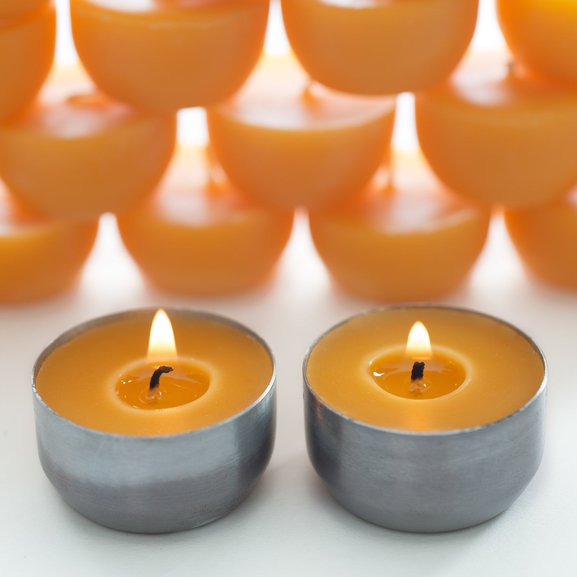Serenibee Beeswax Tea Light Candles Refills With Two Custom Reusable Sturdy Steel Candle Holders And Reusable Cotton Bag Eco Friendly Gift Set(24)