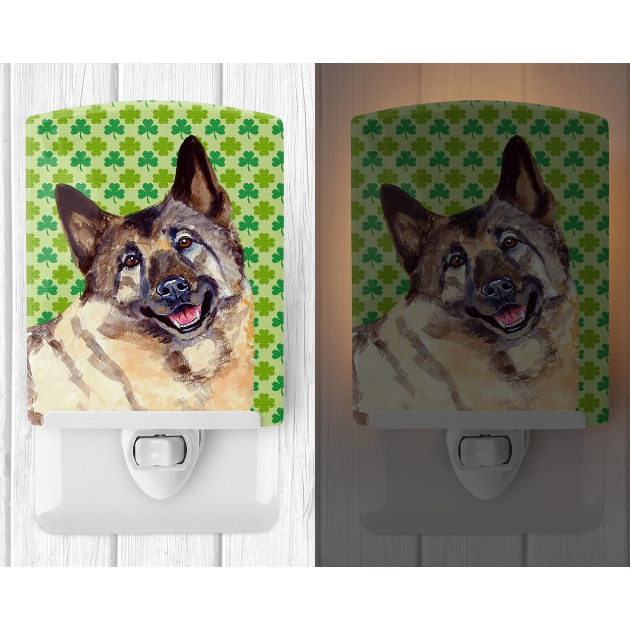 Carolines Treasures Ceramic Night Light, Norwegian Elkhound St. Patricks Day, 6x4x3in, Multicolor, Model LH9218CNL