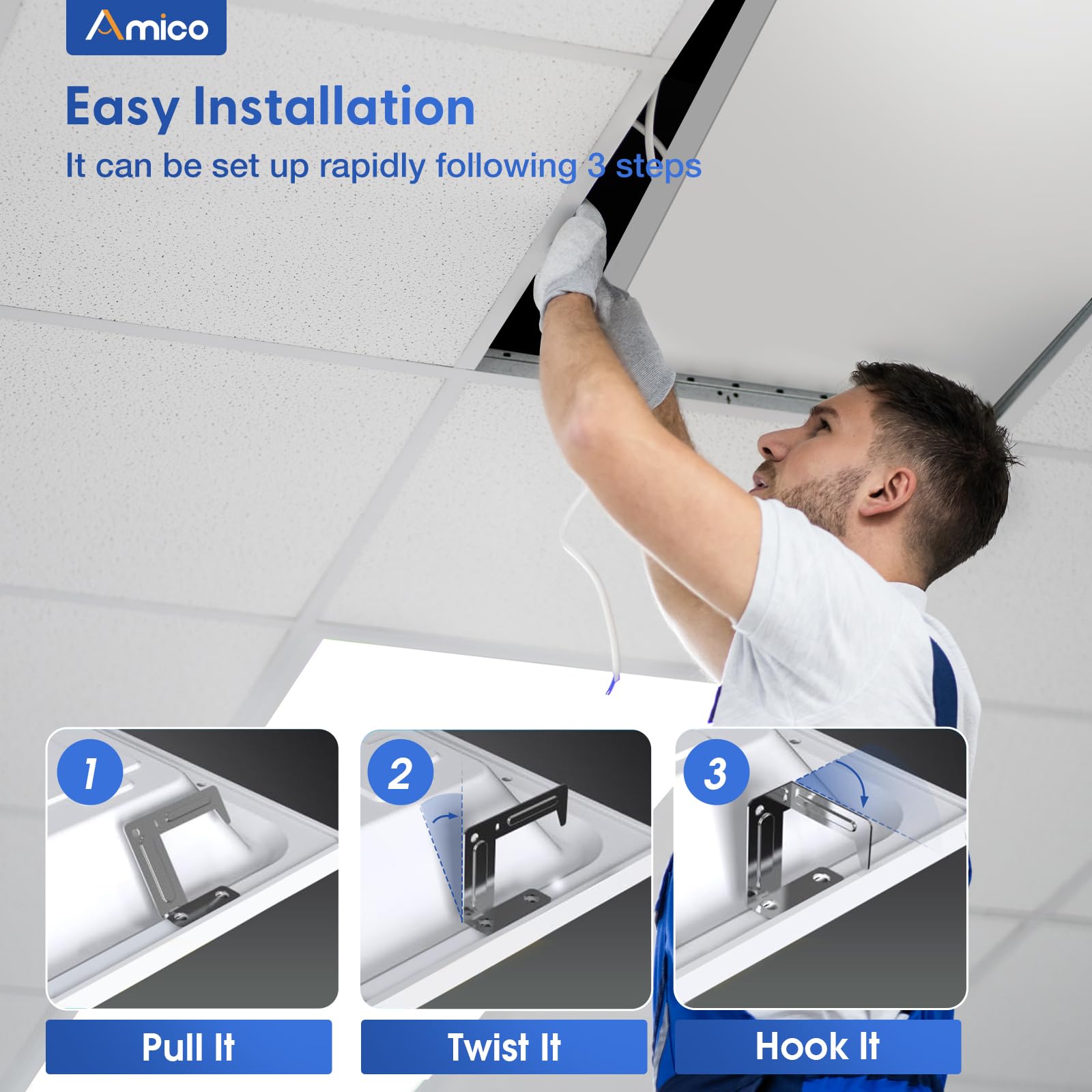 Amico 24 Pack 2X4 Led Flat Panel Light Fixture Selectable Color Temperature 4000K/5000K/6500K Drop Ceiling Office Lights 50W Dim