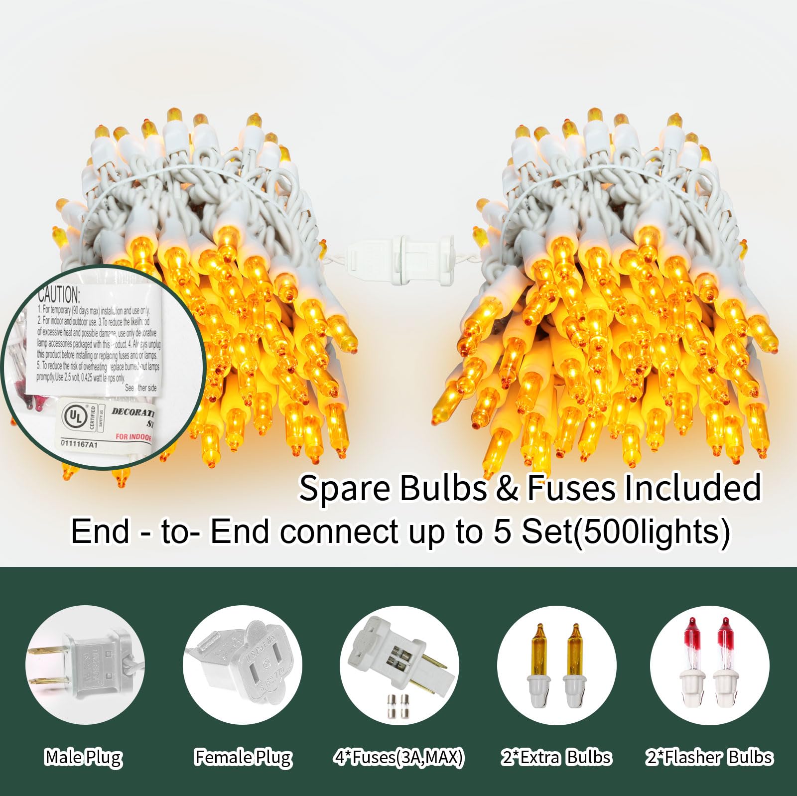 Lamphomeyellow Christmas Lights Set 100 Count 19.6 Feet Incandescent Bulb Mini String Lights For Indoor Christmas Tree Garland Birthday Wedding Party Festival Decoration, White Wire