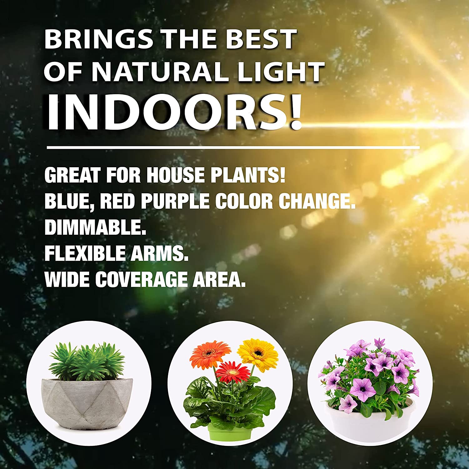 Bell+Howell Bionic Grow Grow Light for Indoor Plants 4 Heads Growing Lamp with 8 Brightness Settings, 3 Light Modes Including Fu