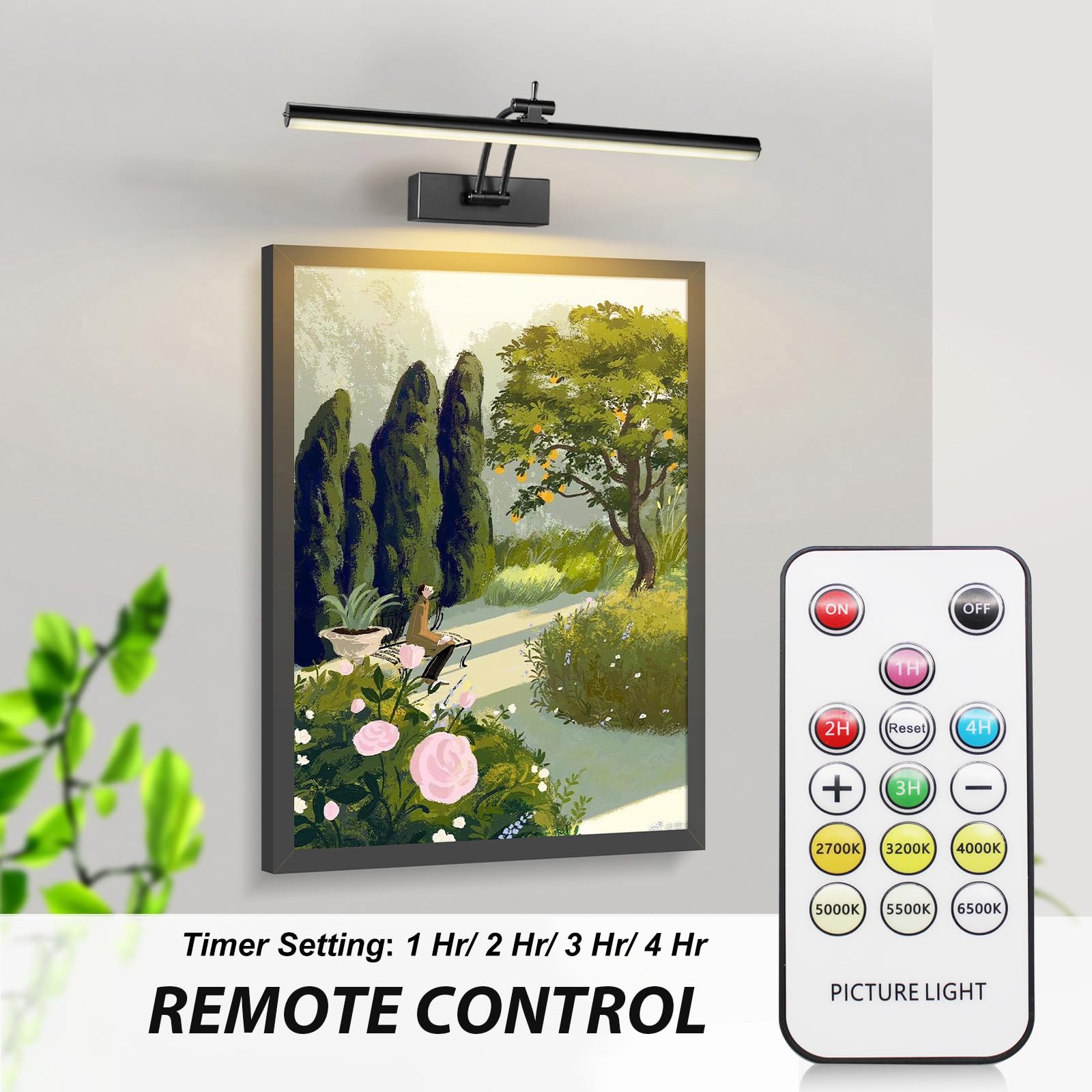 Yuichoy 2 Pack 16" Wireless Picture Lights, Dimmable Art Lighting, Remote Control, Black