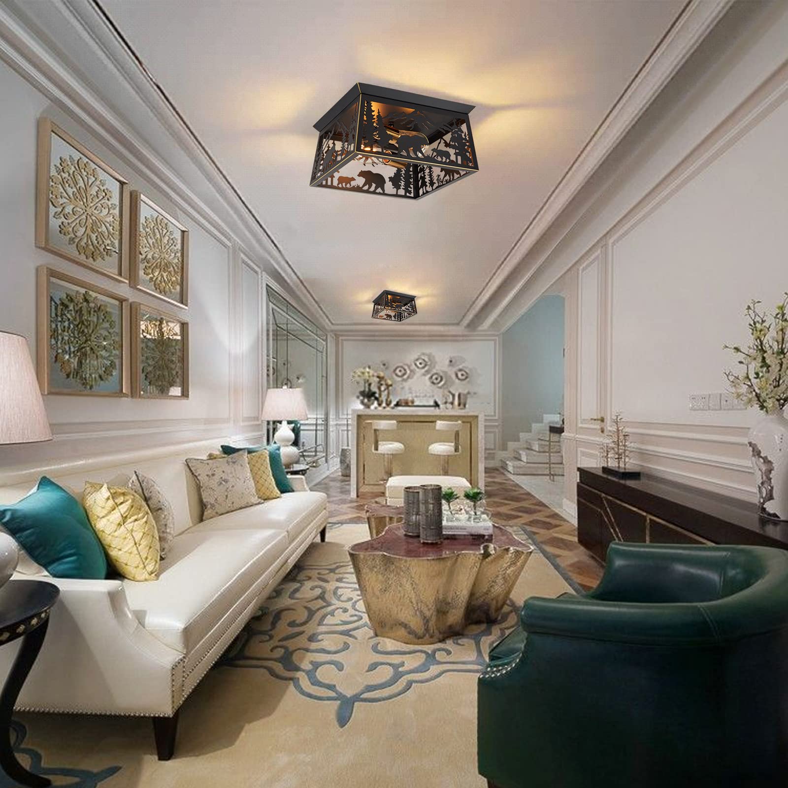 Monaxon Bear 2-Light Farmhouse Flush Mount Ceiling Light For Kitchen, Bedroom, And Porch