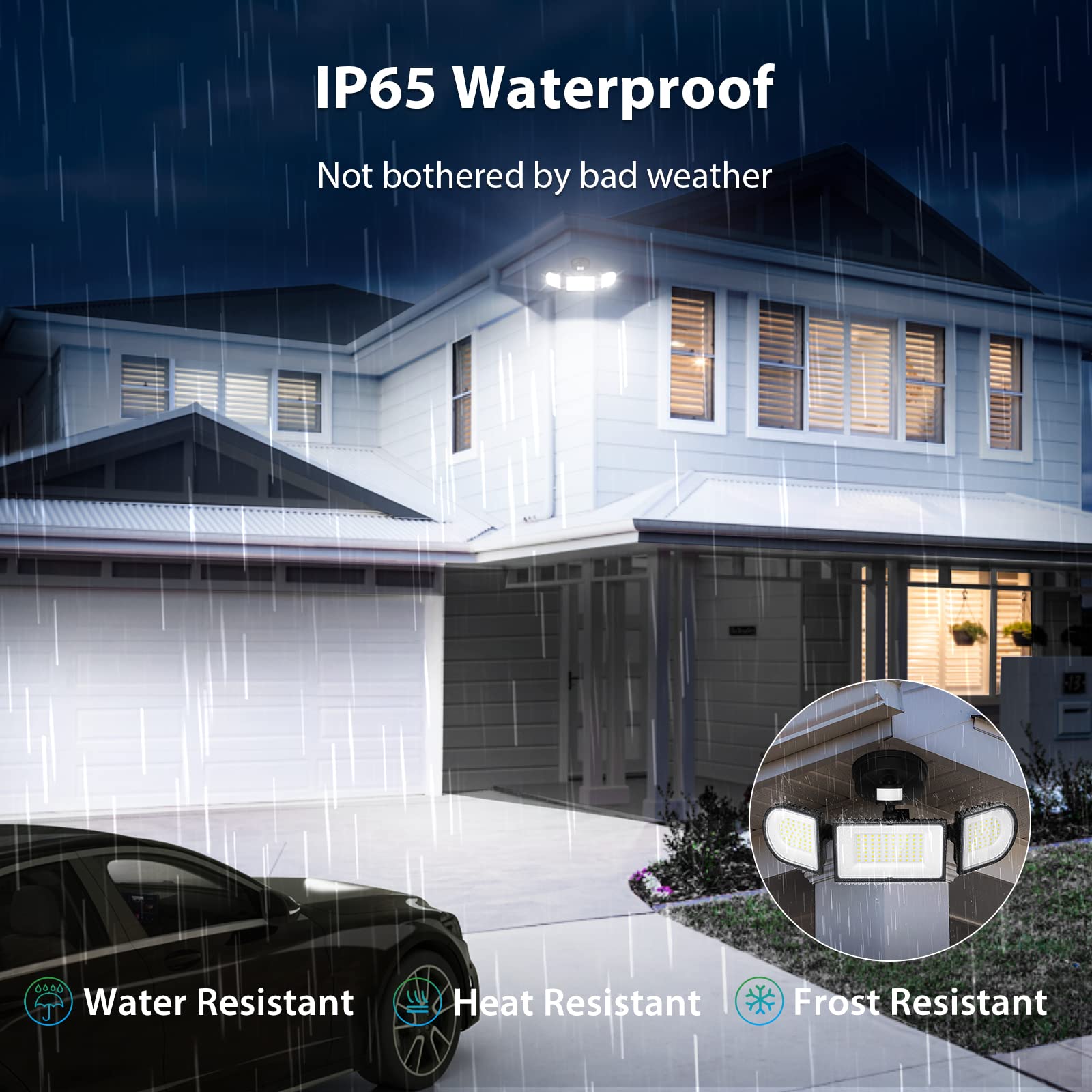 iMaihom 100W Motion Sensor LED Security Flood Lights, 9000LM, 6500K, 3 Adjustable Heads, Black, Model BDD100G-3
