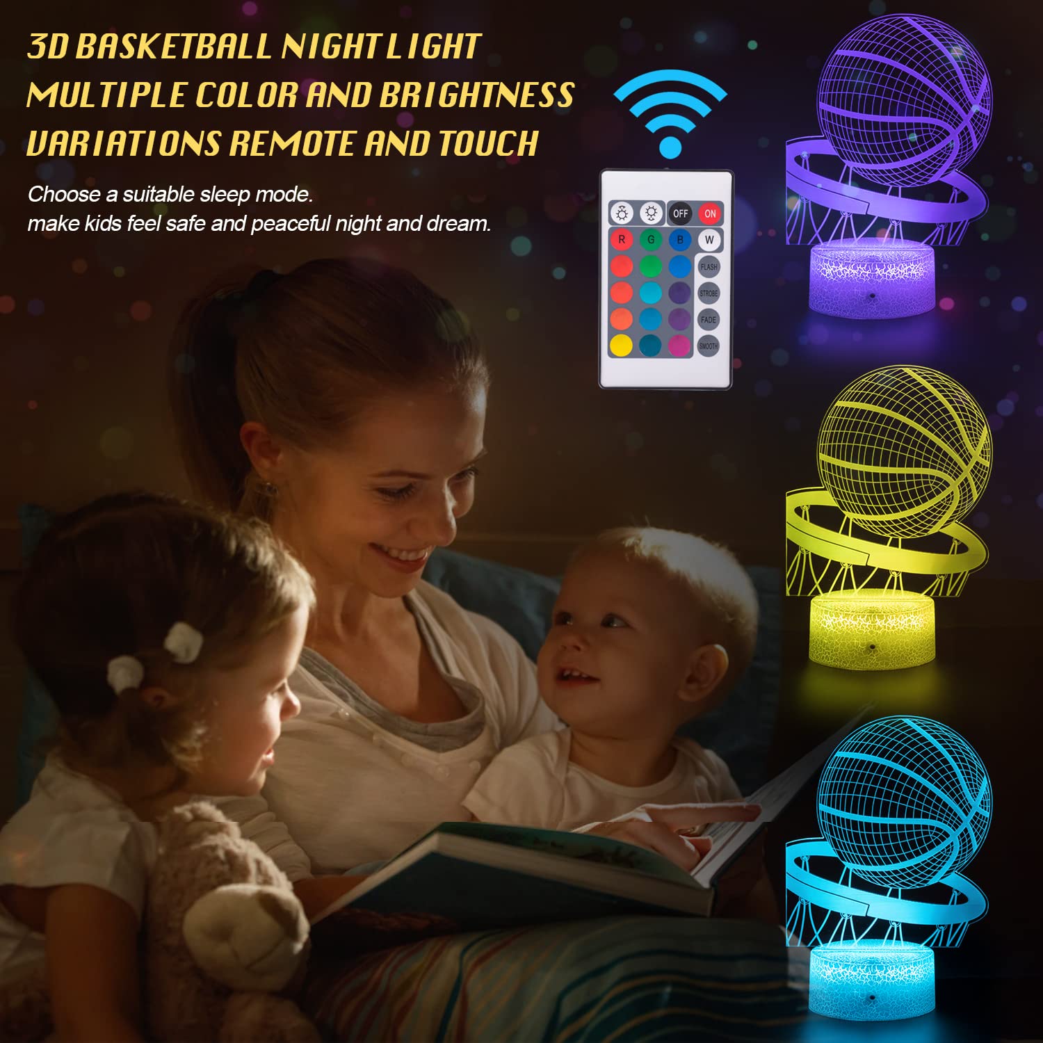 Lmgy Basketball Night Light,3D Illusion Led Lamp, 16 Colors Dimmable With Remote Control Smart Touch, Best Christmas Birthday Gift For 3,4,5,6,7,8 Year Old Boy Girl Kids,Suitable For Basketball Fans