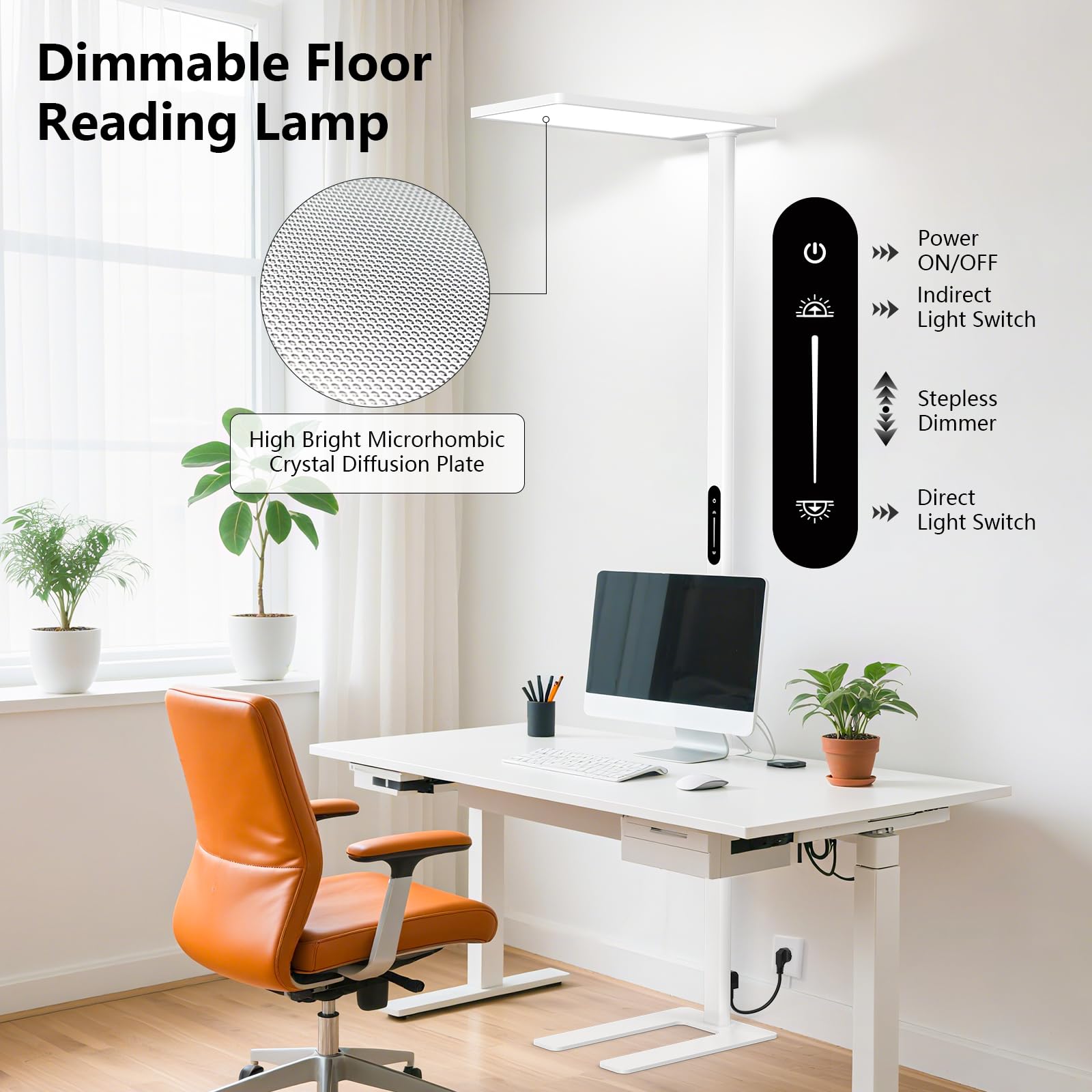 ORITHAM 120W LED Floor Lamp, 10000LM Full Spectrum, 77" Tall, Dimmable, White, Model V031WC-1T for Home & Office